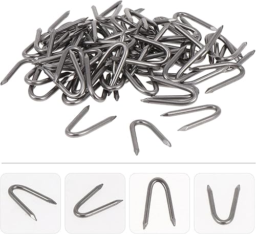 Miniatura 7 de YARDWE - Grapas de red galvanizada en forma de U de hierro de uñas para fijación de cercado (70 unidades)