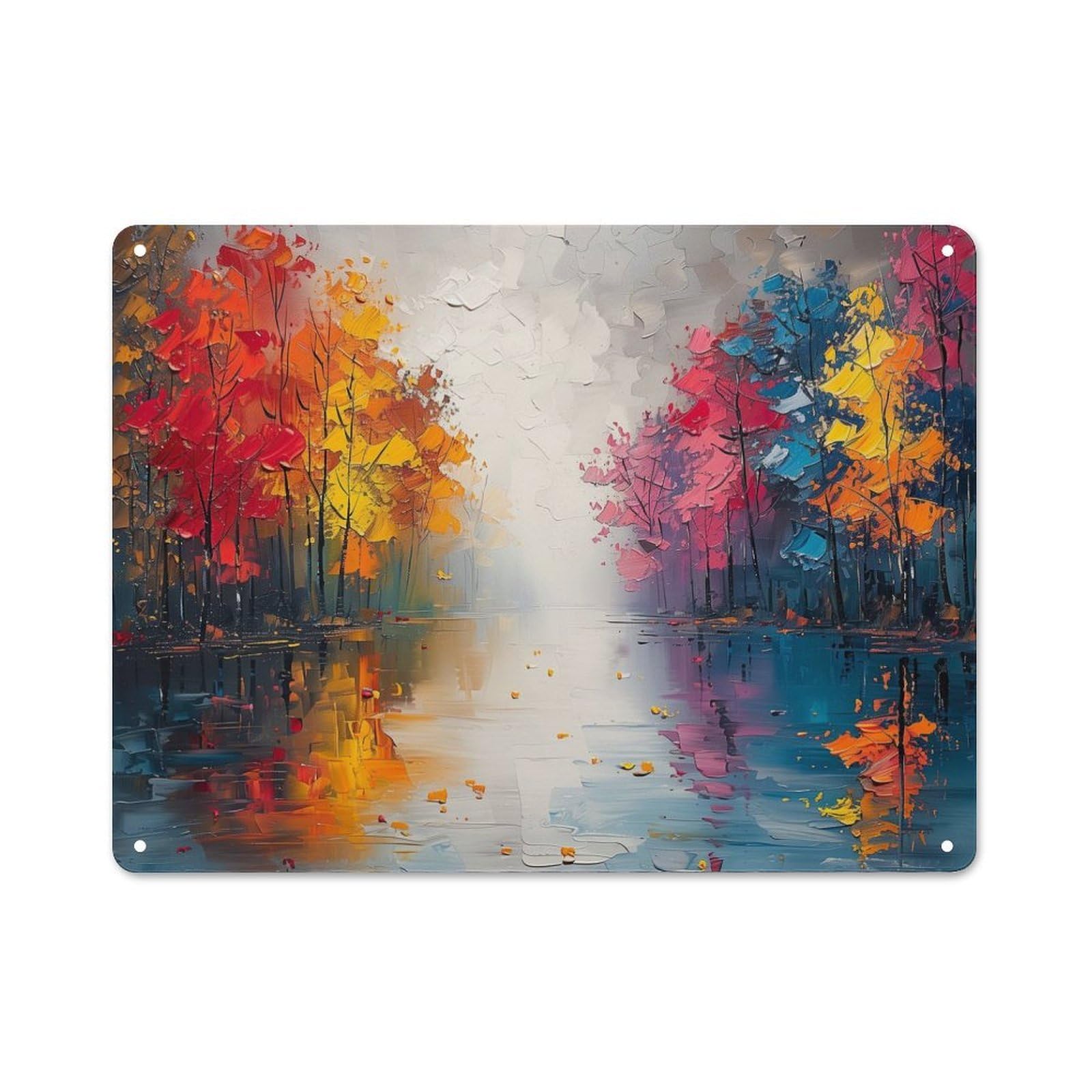 Junmoney Style-15-10 Rainbow Forest Lake Cottage Metal Wall Decor 30X40cm, Shed Metal Sign For Conservatory, Home Bar Or Utility Room