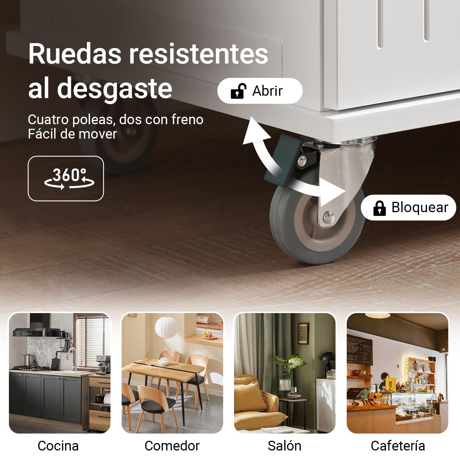 SoBuy Carrito de Cocina con Ruedas, Mesa Auxiliar con encimera de Madera de Caucho, Mueble Auxiliar de Cocina de MDF, Isla de Cocina con cajones – 74x91x46 cm, FKW119-WN
