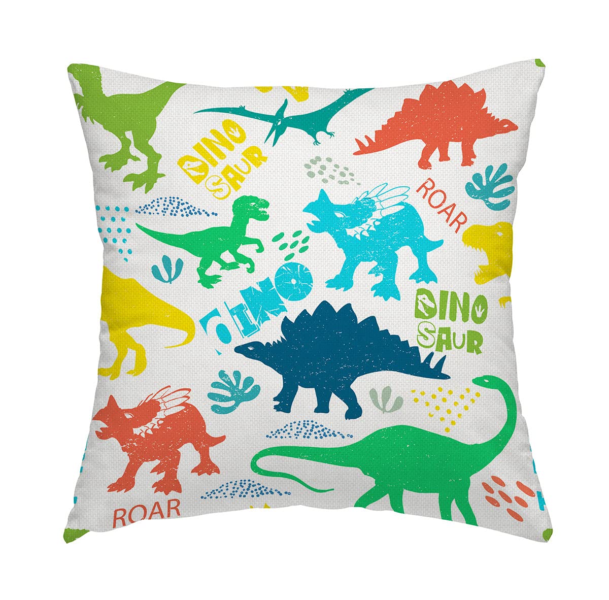 Swono Dinosaur Throw Pillow Cover Dino Colorful Funny Cartoon Animal  Decorative Pillow Case Home Decor Square 16x16 Inches Pillowcase