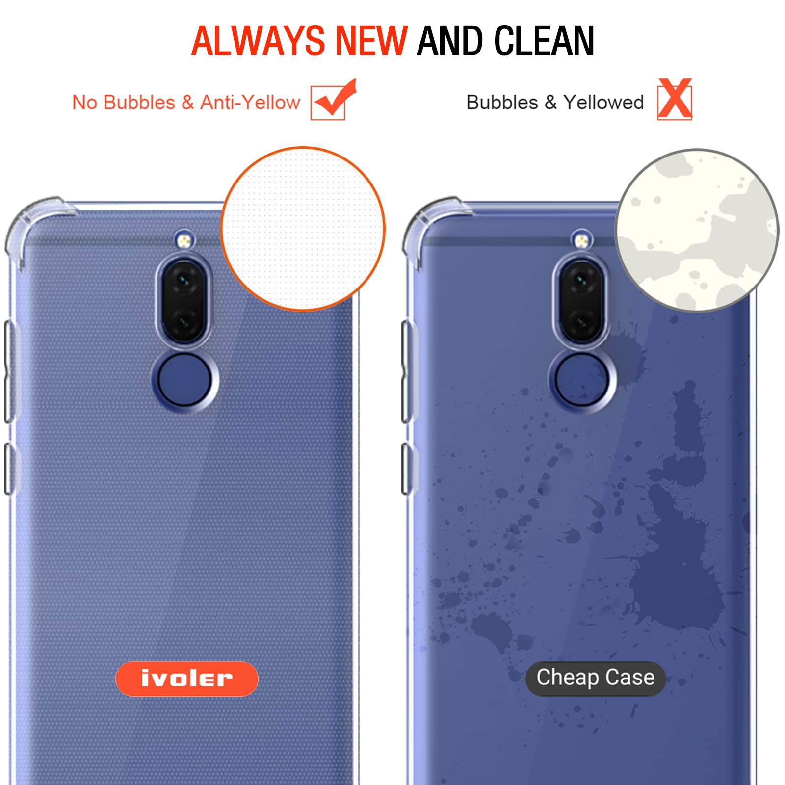 iVoler Cover per Huawei P10 Lite, Custodia Trasparente per Assorbimento Degli Urti con Paraurti in TPU Morbido, Sottile Morbida in Silicone TPU Protettiva Case