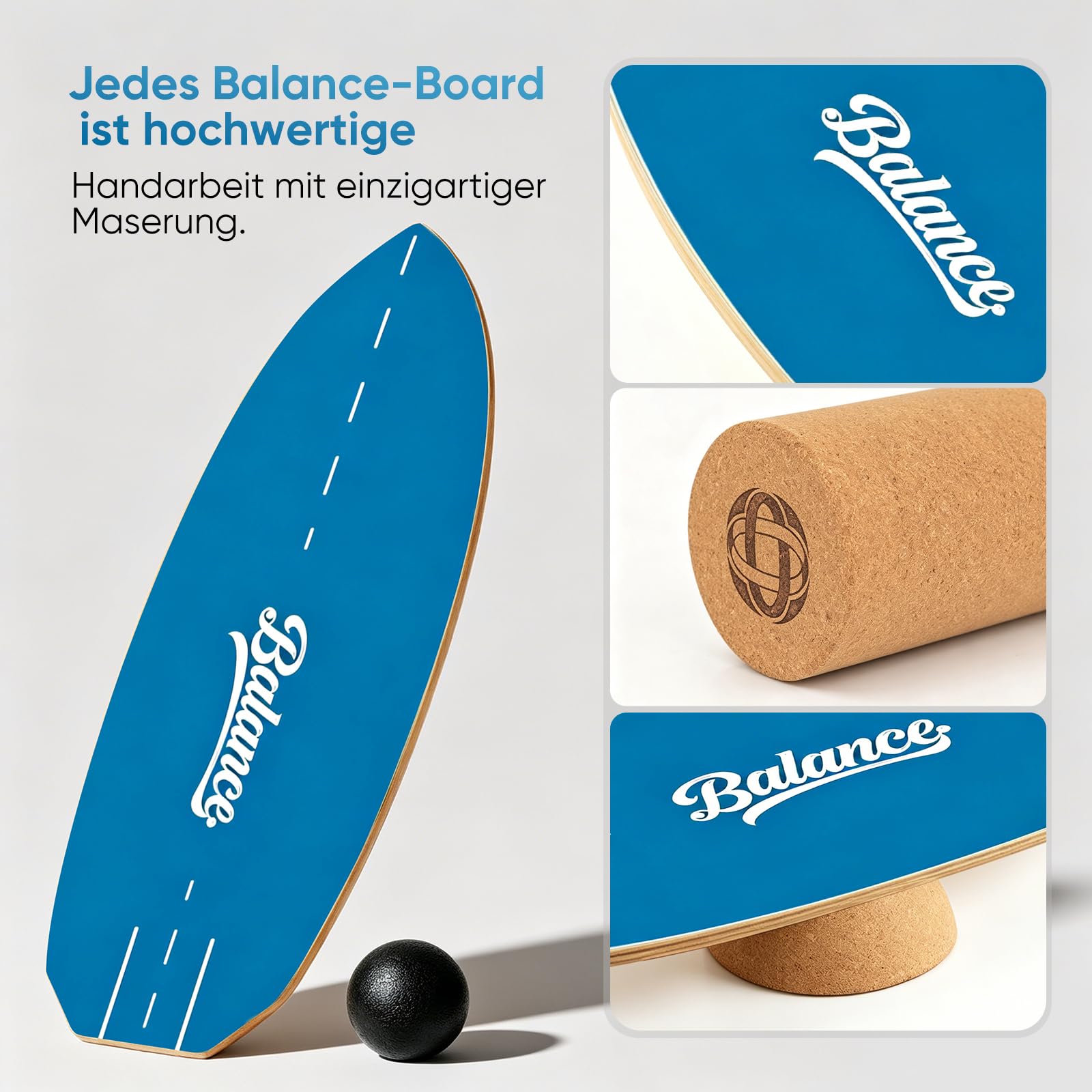 BRICH Balance Board Erwachsene mit Kork Halbkugel & Anti-Rutsch-Oberfläche – Professionelles Balance Board für Fitness, Rehabilitation und Home-Training inklusive Rolle, Balance Ball
