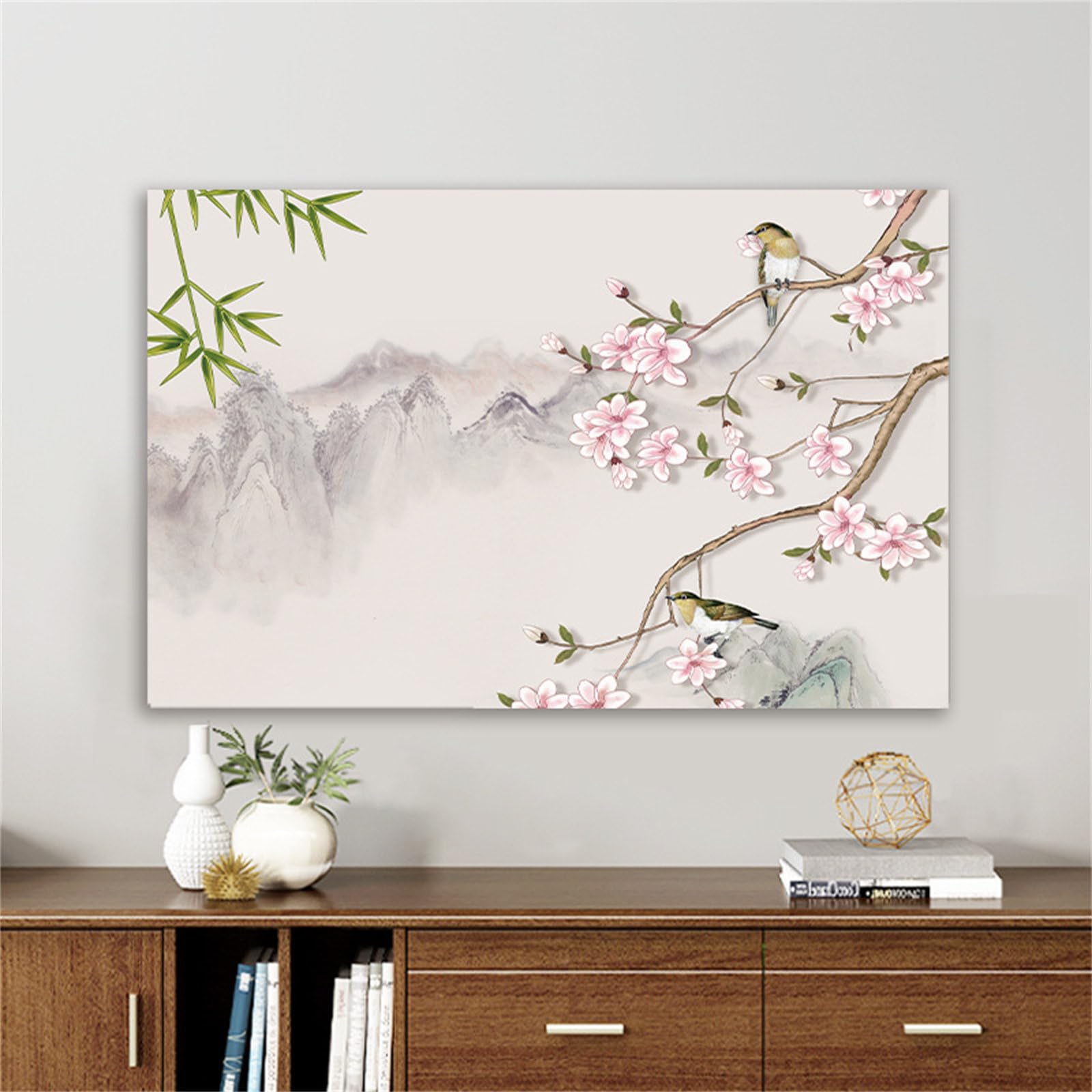 FANSU Housse de Télévision Anti-Poussière, Élastique Housse Écran TV Compatible avec 32 à 85" TV Protection d'Écran Télévision, Fleurs Rétro Couverture de PC Protection (Sakura,46-50 pouces)