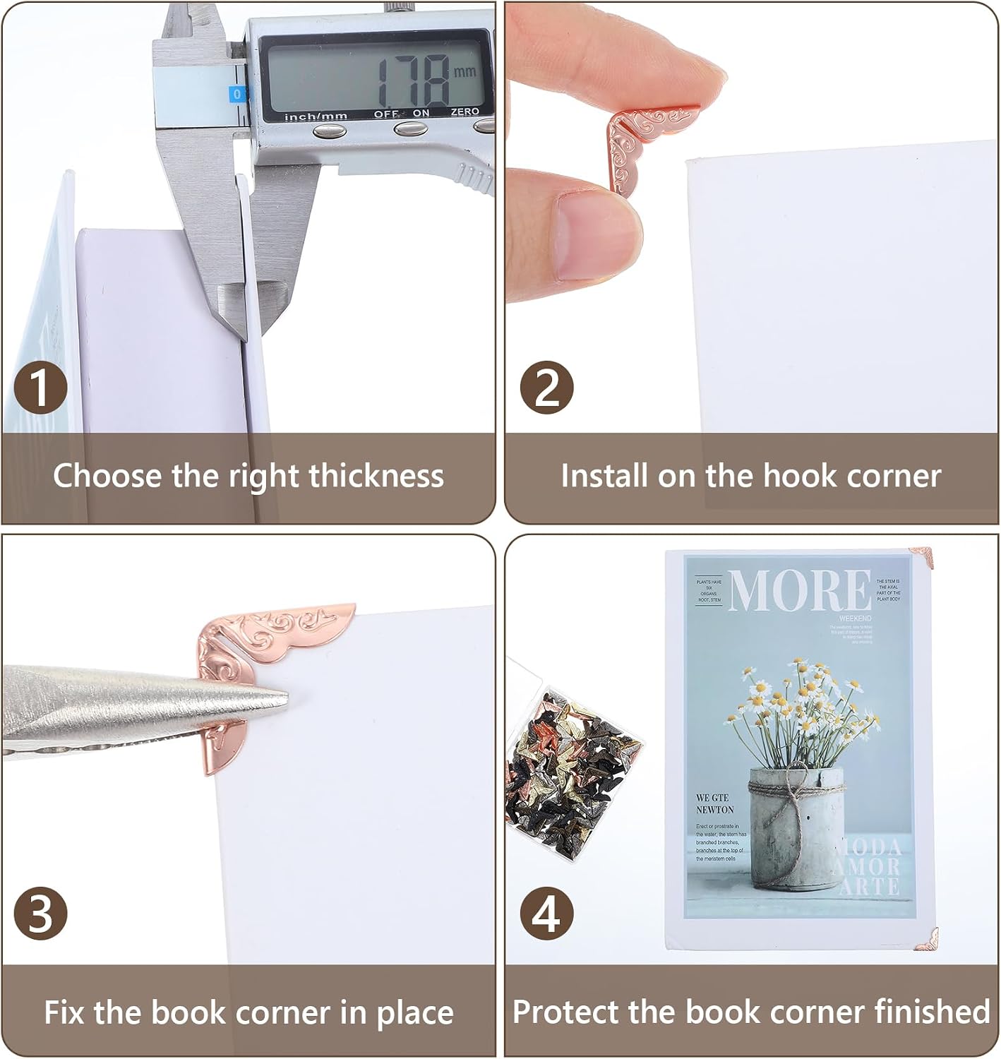 120 Pack Book Corner Protectors, Metal Book Corners Scratch-Resistant, Books Corners for Hardcovers Notebooks