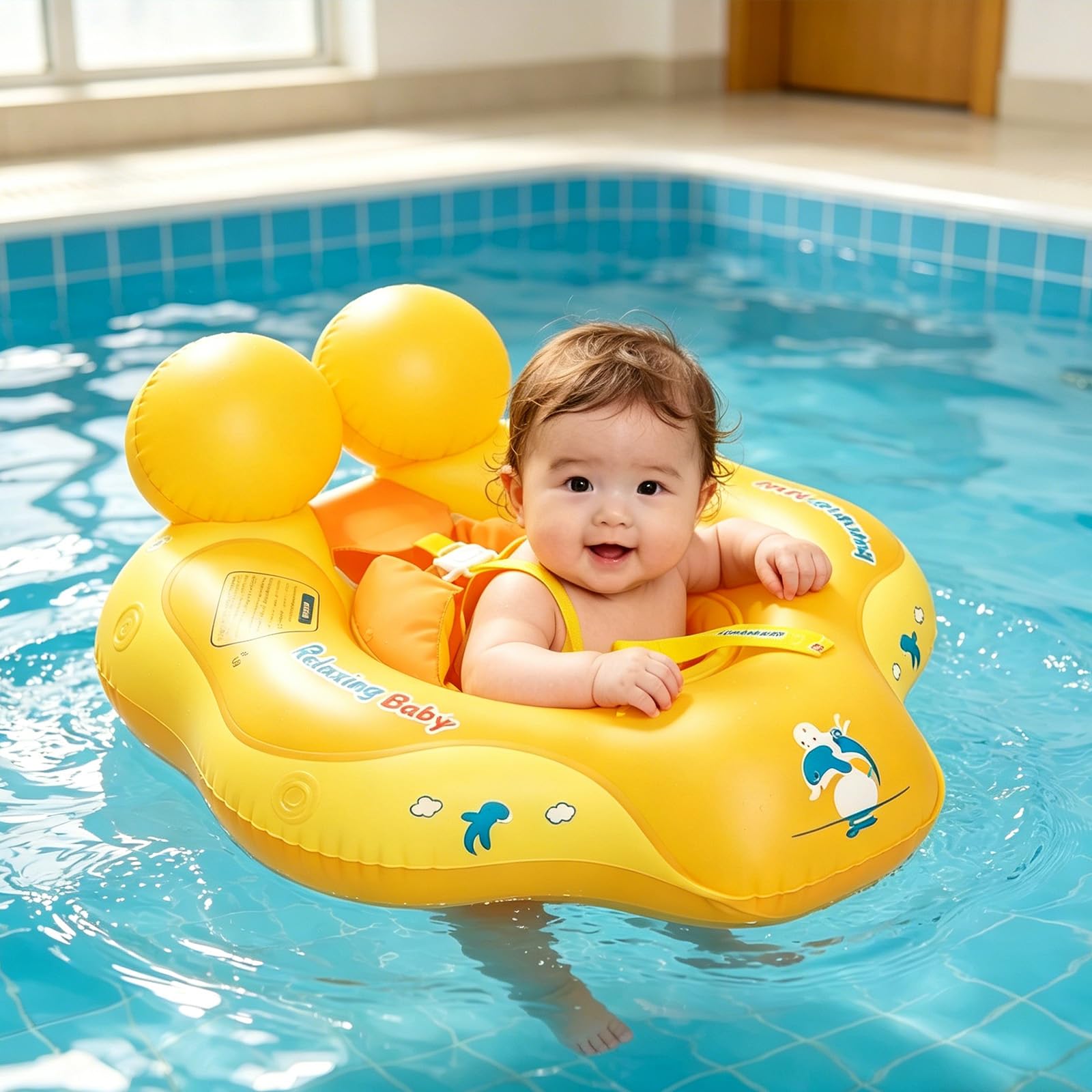 Baby Schwimmring ab 3-24 Monate,Blau/Orange Schwimmreifen Babys, Baby Swimming Float,Aufblasbare Schwimmtrainer mit verstellbare Schultergurte, Babys Pool Float Ring für Kinder Junge Mädchen 1-2 Jahre