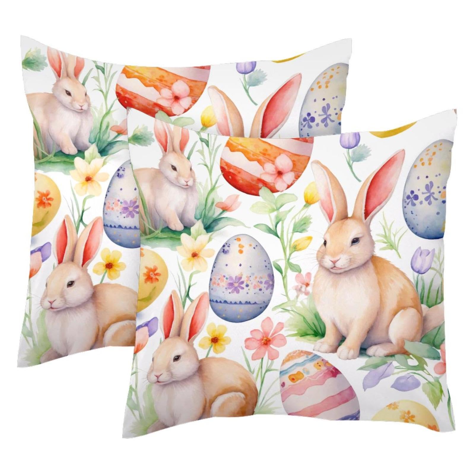 Housses de coussin velours 50x50 motif lapin Pâques taie décorative