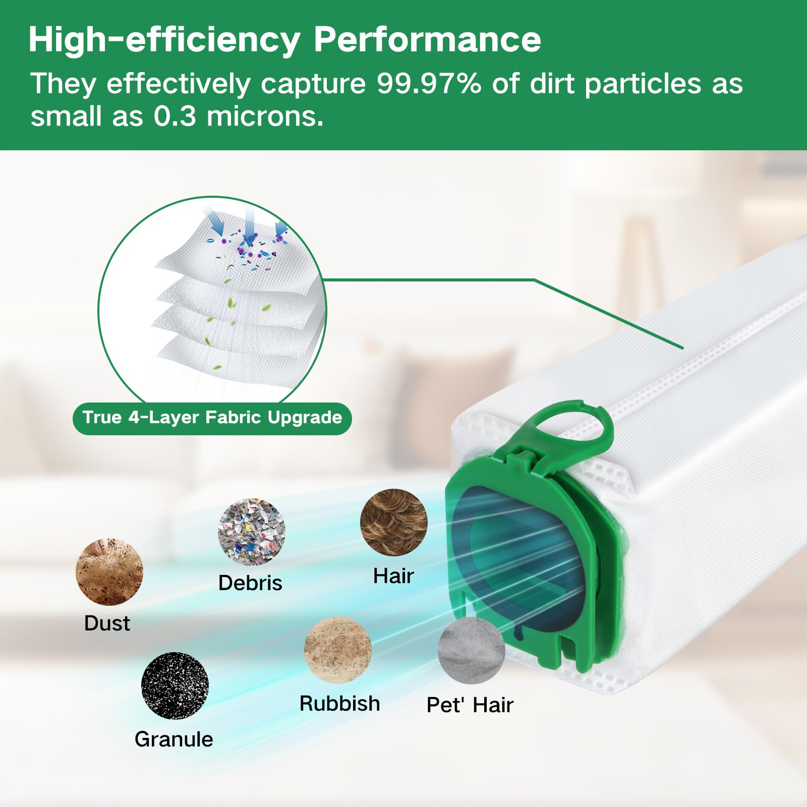 Sacchetti per aspirapolvere per Vorwerk Kobold VB100 FP100 a batteria | 12 sacchetti per aspirapolvere con 3 filtri di protezione del motore, accessori di ricambio VB 100 FP 100 sacchetti