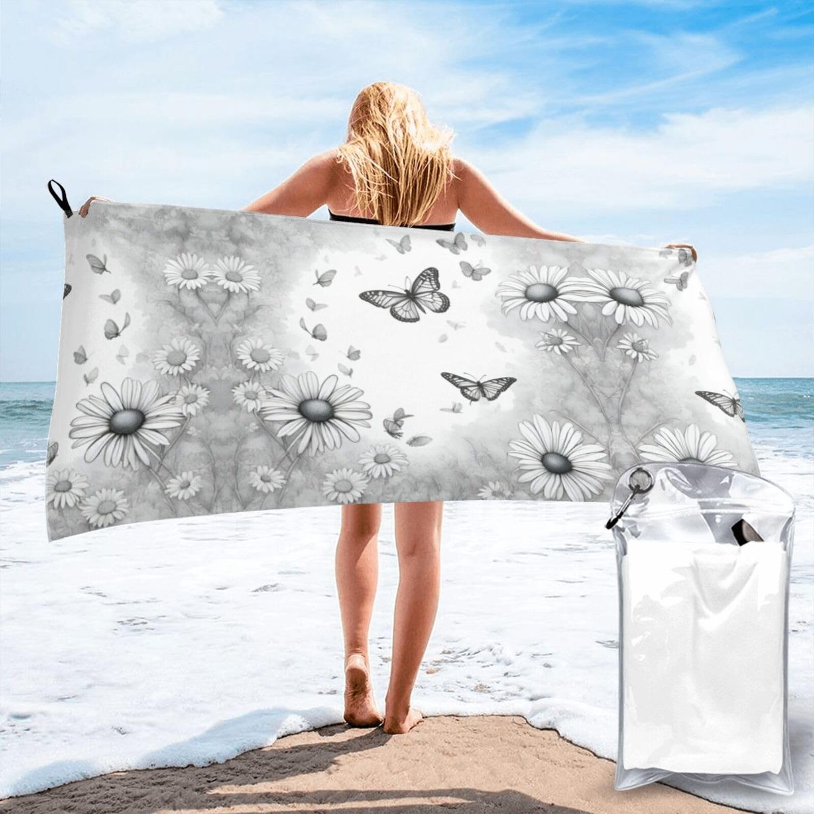 DIEzig Butterfly Daisy Print Beach Towel Fast Dry Thin For Holiday Vacation Cruise Gym Swimmers