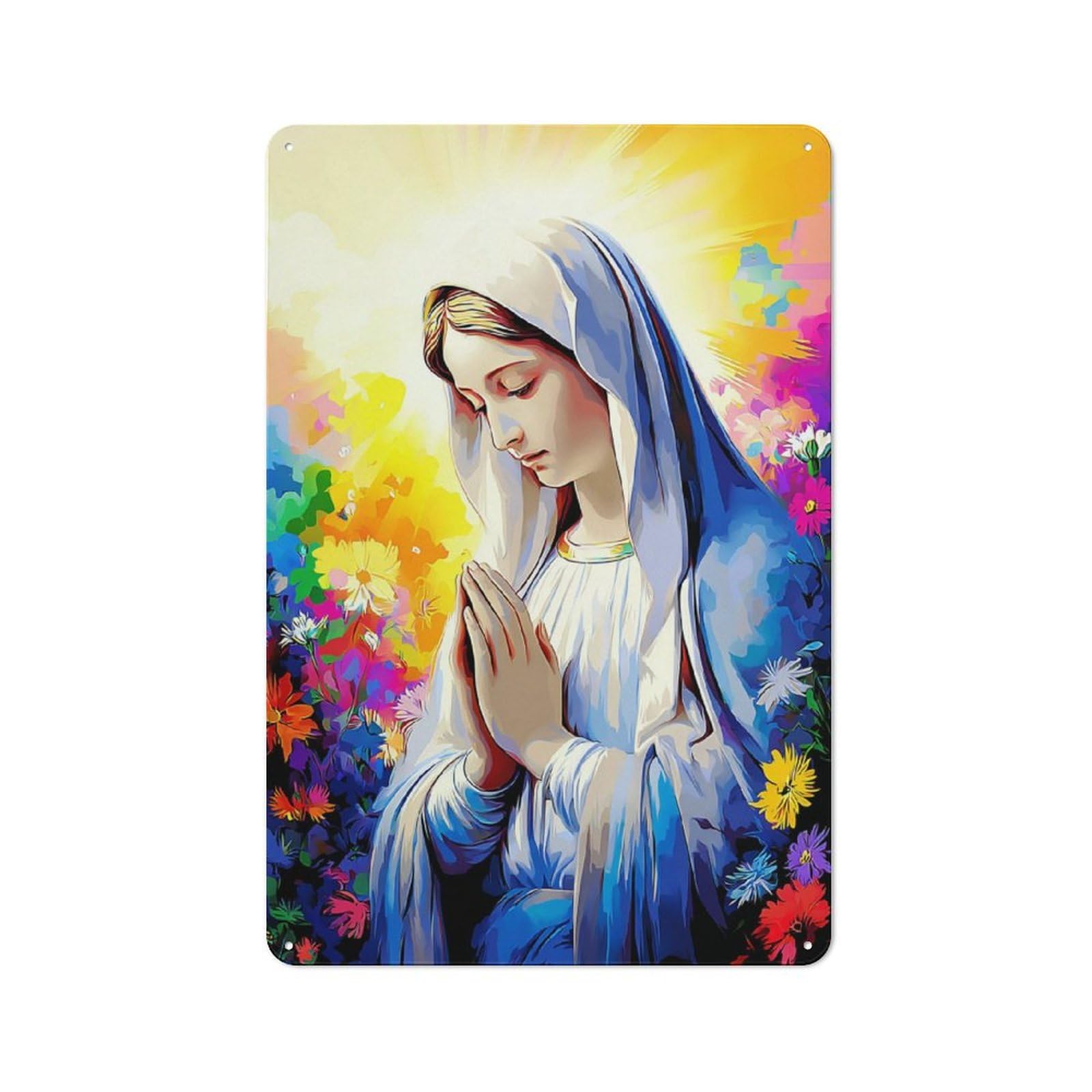 Junmoney Prayerful Serenity Amidst Floral Splendor -2 Vintage Bistro Metal Sign 30X20cm, Bistro Wall Plaque For Takeaway, Bar, Kitchen Or Counter Area