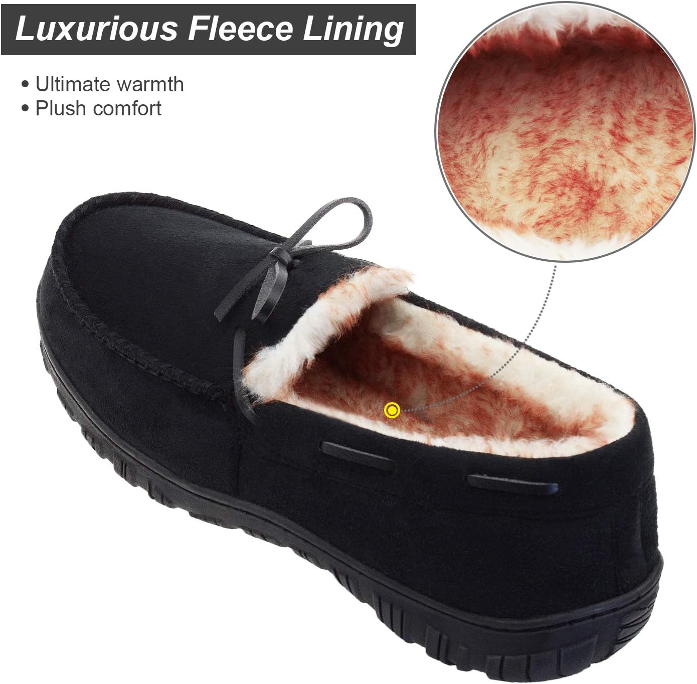 LA PLAGE Men's Moccasin Slippers Memory Foam Warm Plush House Slippers, Indoor Outdoor Comfortable Winter House Shoes - Image 3