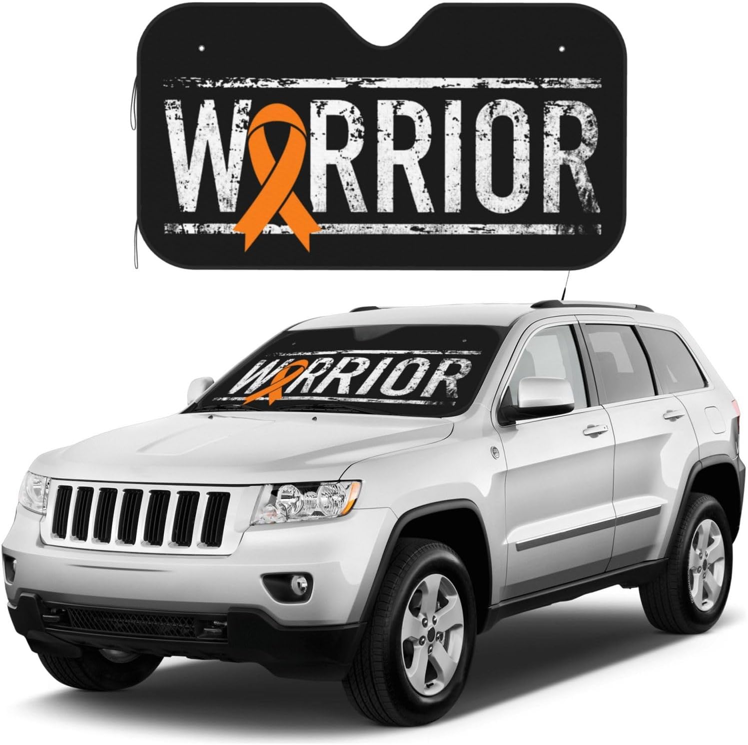Kidney Cancer Warrior Aweareness Ribbon Foldable Car Windshield Sunshade Blocks Heat and Sun Glare Uv Rays
