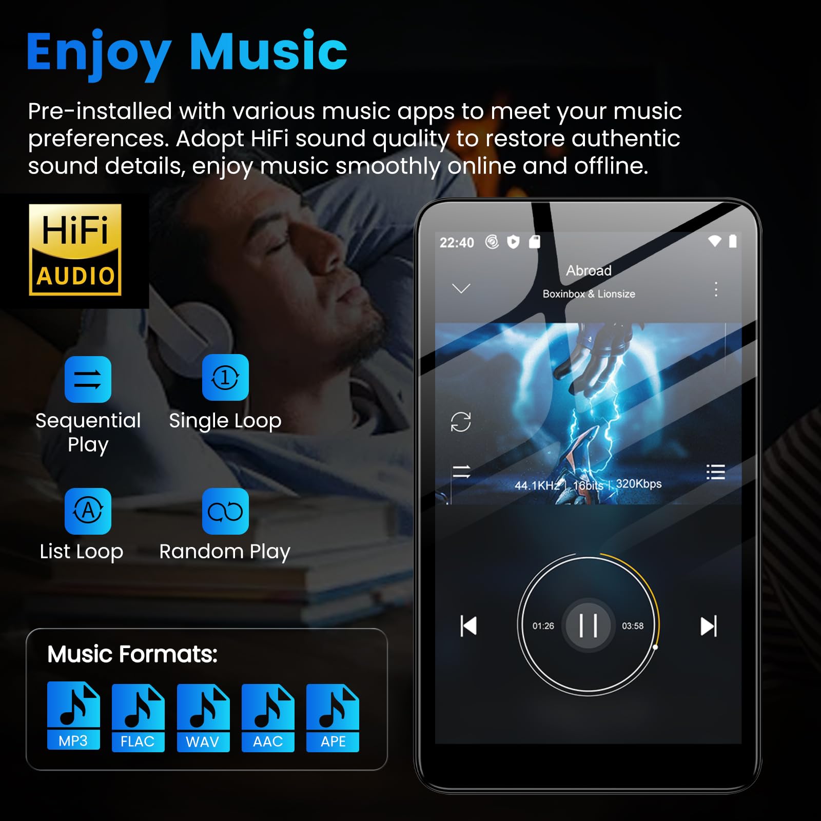 Diofox MP3 Player mit Bluetooth und WiFi, Android 13 OS, 3+32GB Speicher, 4,02-Zoll-Touchscreen MP3 MP4 Player Spotify, Amazon Music, Deezer, Play Store, schwarzer Digitalmusik-Player, bis zu 512GB