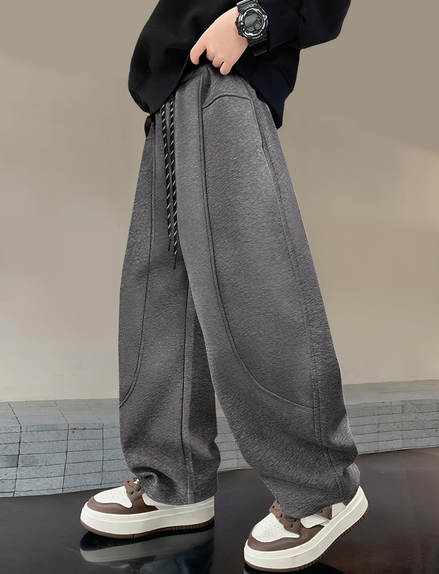 Pantaloni da Tuta Baggy Ragazzo Pantaloni da Jogging Taglio Ampi Pantaloni Elastico in Vita Tinta Unita 5-14 Anni
