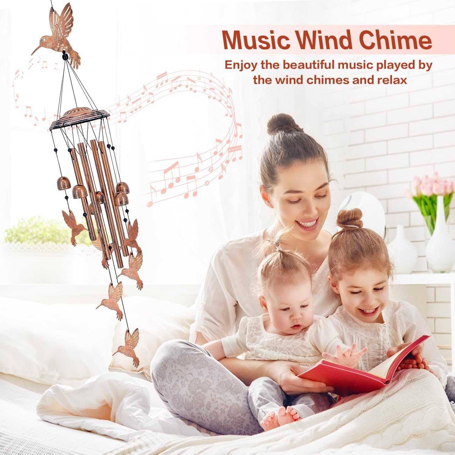 Hummingbird Wind Chimes Outdoor Hummingbird Gifts for Women/Men/Mom/Grandma Birthday Gifts Memorial Gift Metal Bird WindChimes for Outside/Indoors, Home, Porch, Patio, Garden Decor, Yard Decorations