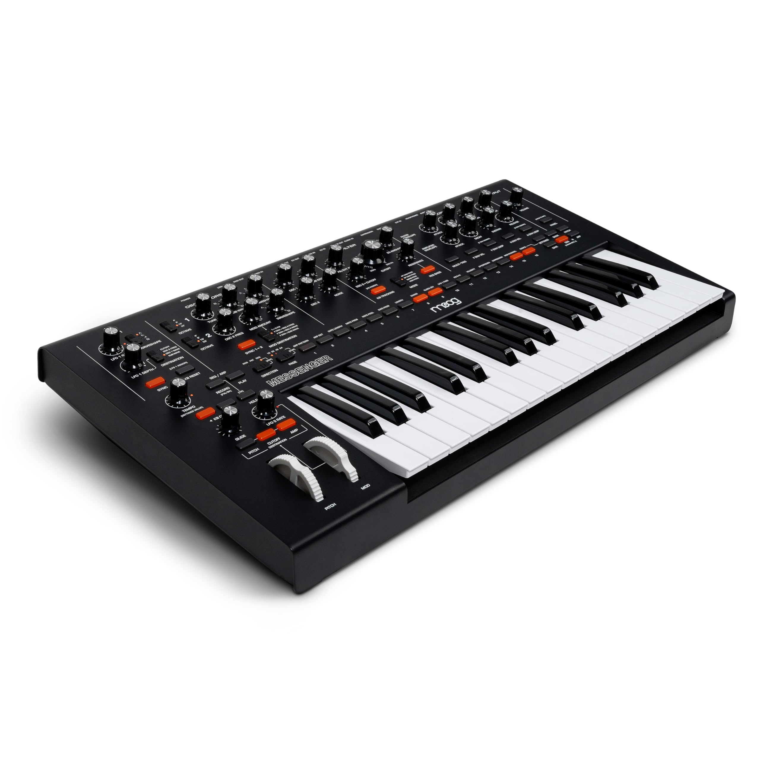 MOOG Messenger - Synthétiseur Monophonique Analogique Nouvelle Génération avec Clavier 32 Touches, Séquenceur 64 Pas, 256 Préréglages et Compensation RES BASS