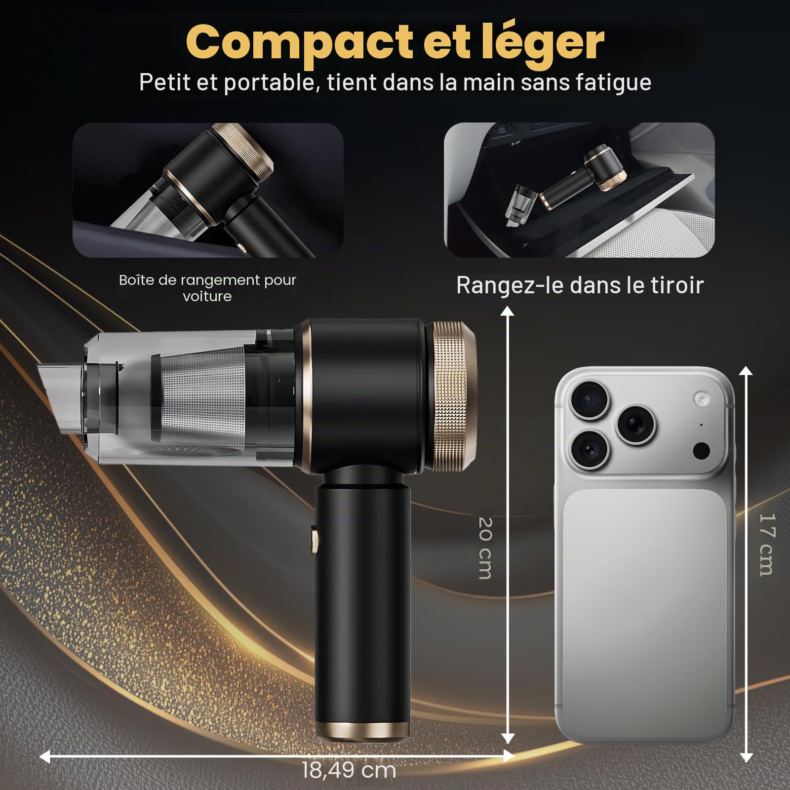 Aspirateur à Main, 5500Pa Aspirateur Voiture Puissant, 4 en 1 Aspirateur sans Fil avec buse Multifonction, idéal pour la Voiture, la Maison, Les Animaux domestiques et Le Bureau
