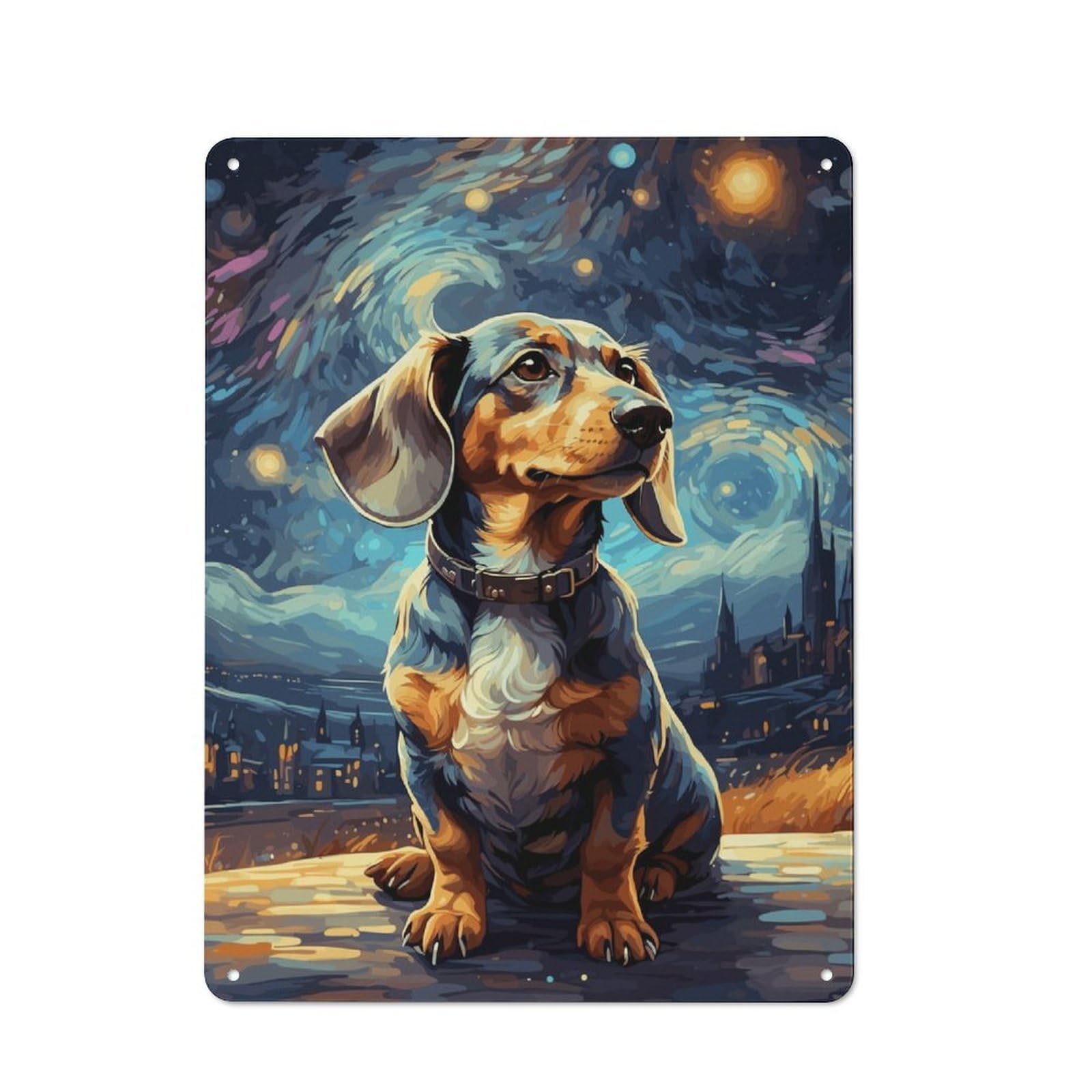 Junmoney Dachshund Night Sky Vintage Metal Plaque 40X30cm For Dining Room Or Kitchen, For Dining Room Decor Fans