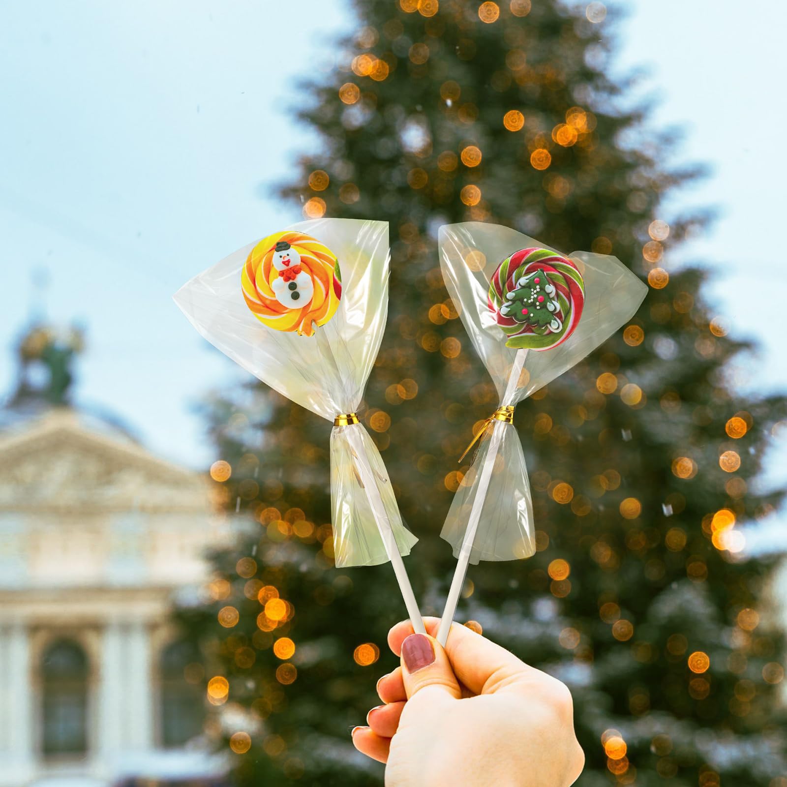 Seajan 600 Stück 15,2 cm Cake Pop Sticks und Wrappers Set inkl. 600 Stück Lollipop Stick 600 Stück transparente Leckerlibeutel 600 Stück Gold Twist Krawatten Herstellung Werkzeuge für DIY Lutscher,