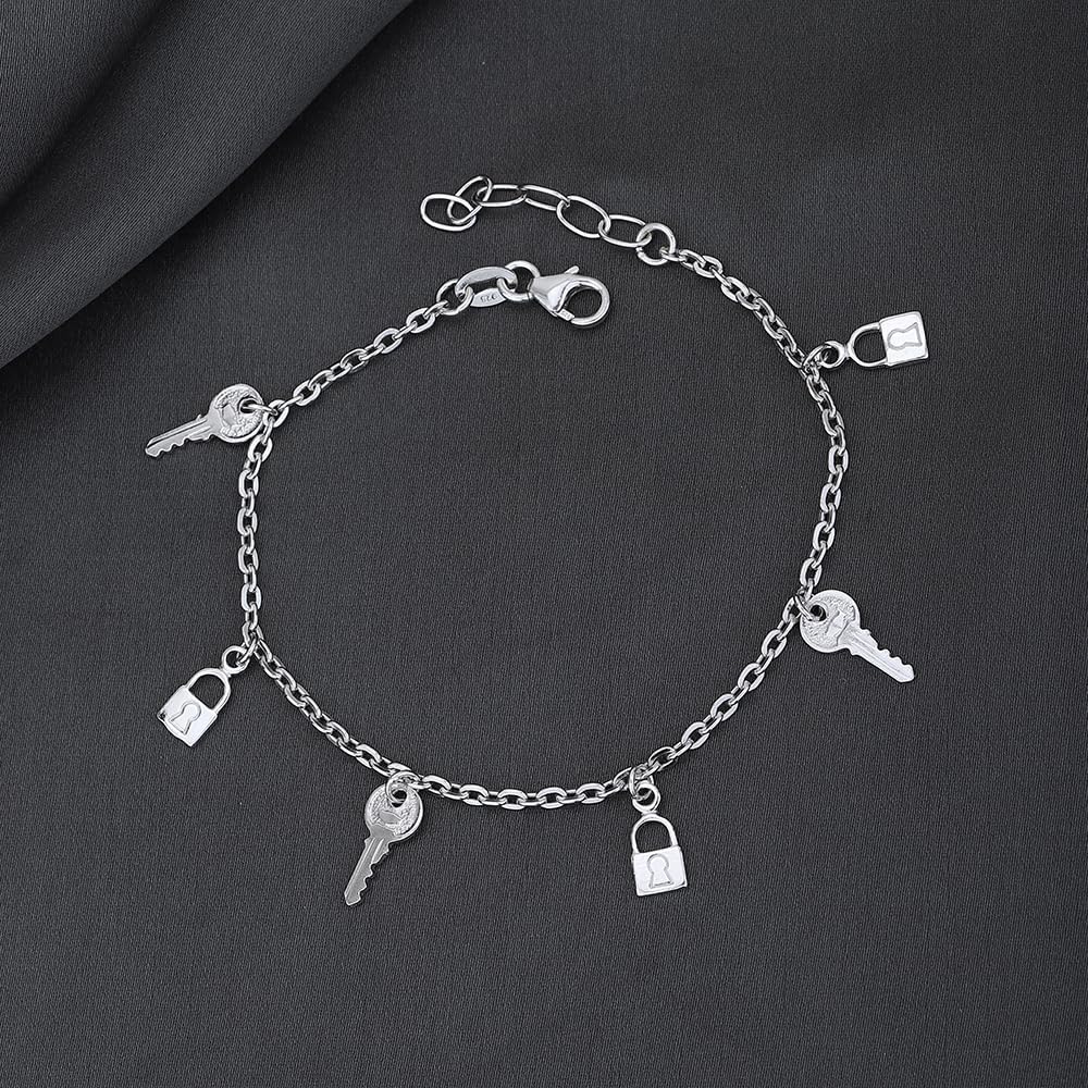 Vanbelle Sterling Silver Jewelry - Rhodium Plated with 925 Stamp - Dangling Lock & Key Charm Bracelet - Beautifully Handcrafted for Women - 6.5" Long + 1" Extender - Image 8