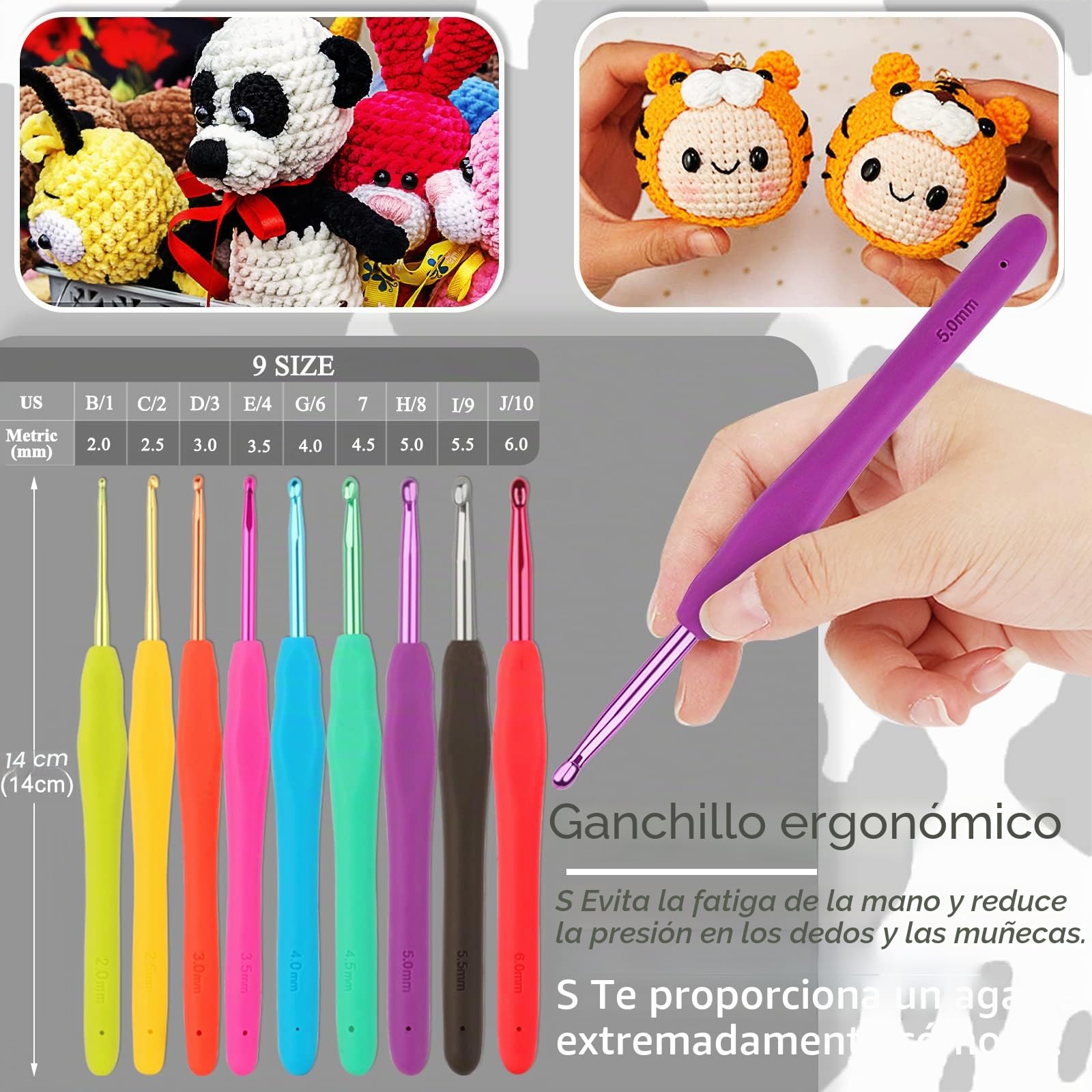 Coopay Kit de hilo multicolor y 54 piezas de ganchillo con funda, ganchos de 0,6 a 6 mm, libro y accesorios, ideal para principiantes