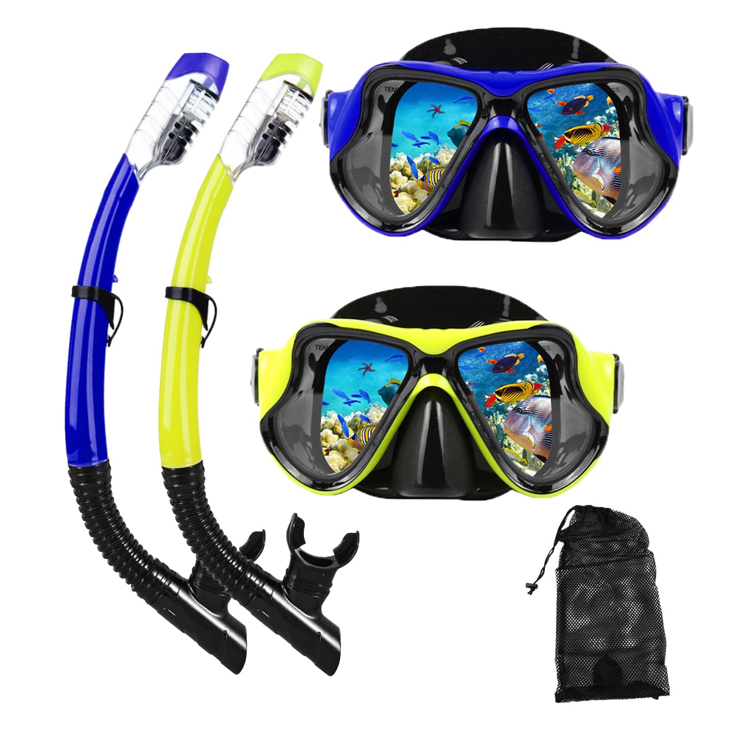 Snorkeling Gear for Adults, Dry-Top Snorkel Mask Set, Anti-Leak Anti-Fog Scuba Diving Snorkle mask Set Adult, Panoramic Wide View Dive mask, Adjustable Swimming Travel Diving Snorkeling Packages