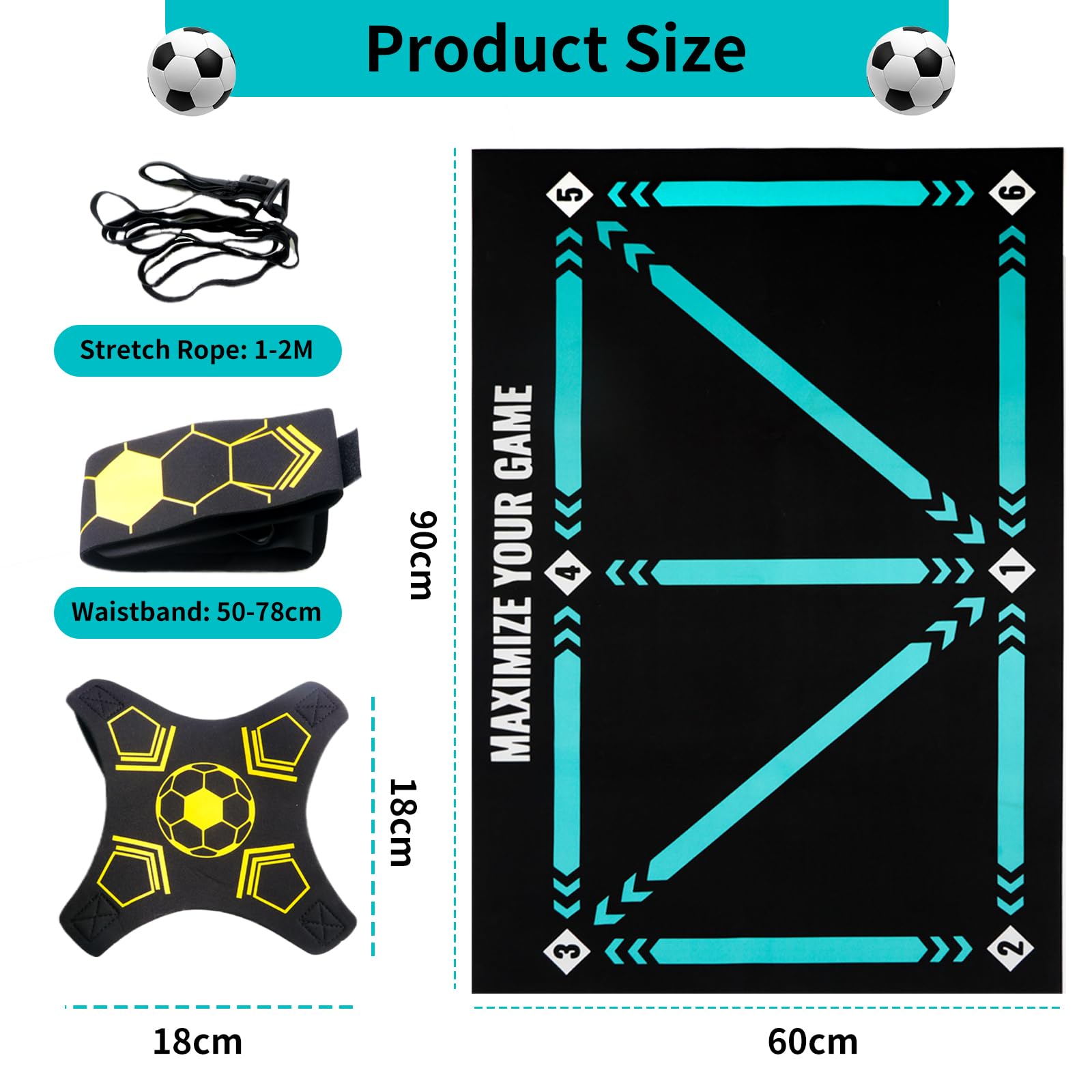 Alfombra de Entrenamiento de Fútbol 90x60cm Tapete Antideslizante Silencioso con Cinturón Ajustable