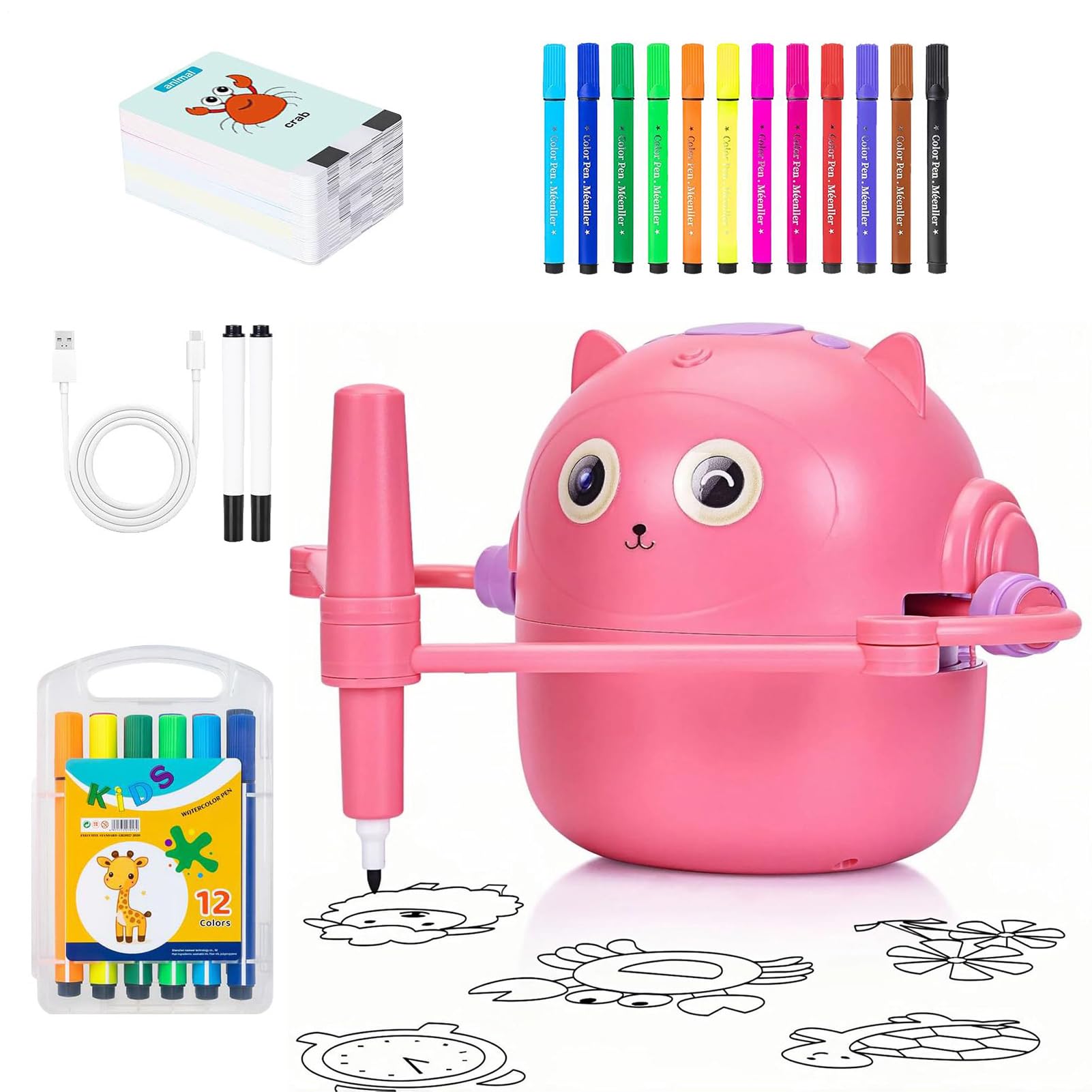 Generico Robot De Dibujo Para Niños - Educativo Interactivo para Pintura con 100 Cartas - Robot de Dibujo Artístico y Pintura, Para Niños, Edad Preescolar, Estudiantes, Familia Y | Robot de dibujo artístico y pintura apto para niños preescolares, chicos,