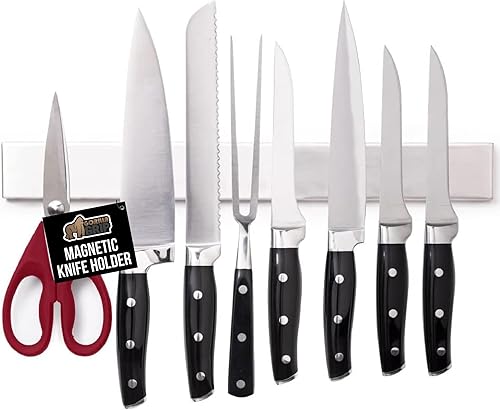 GORILLA GRIP Soporte magnético para cuchillos de acero inoxidable para pared, barra magnética para cuchillos, herramientas, suministros, tira de