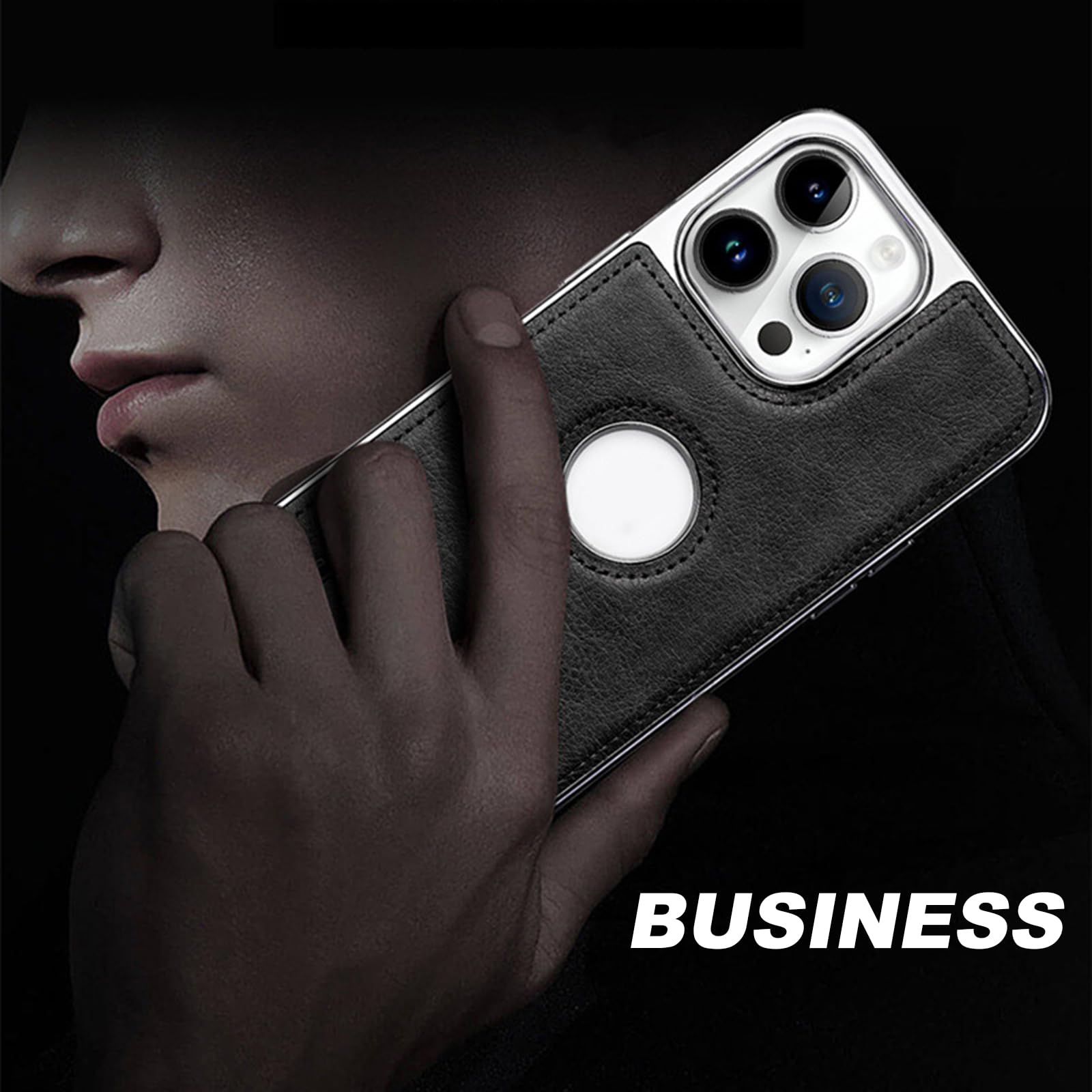 Galwanizowane etui do iPhone 16 Pro Max/16 Pro/16 Plus/16, wąskie skórzane etui z uchwytem z logo widoku, odporne na wstrząsy, etui ochronne na aparat, czarne, 16