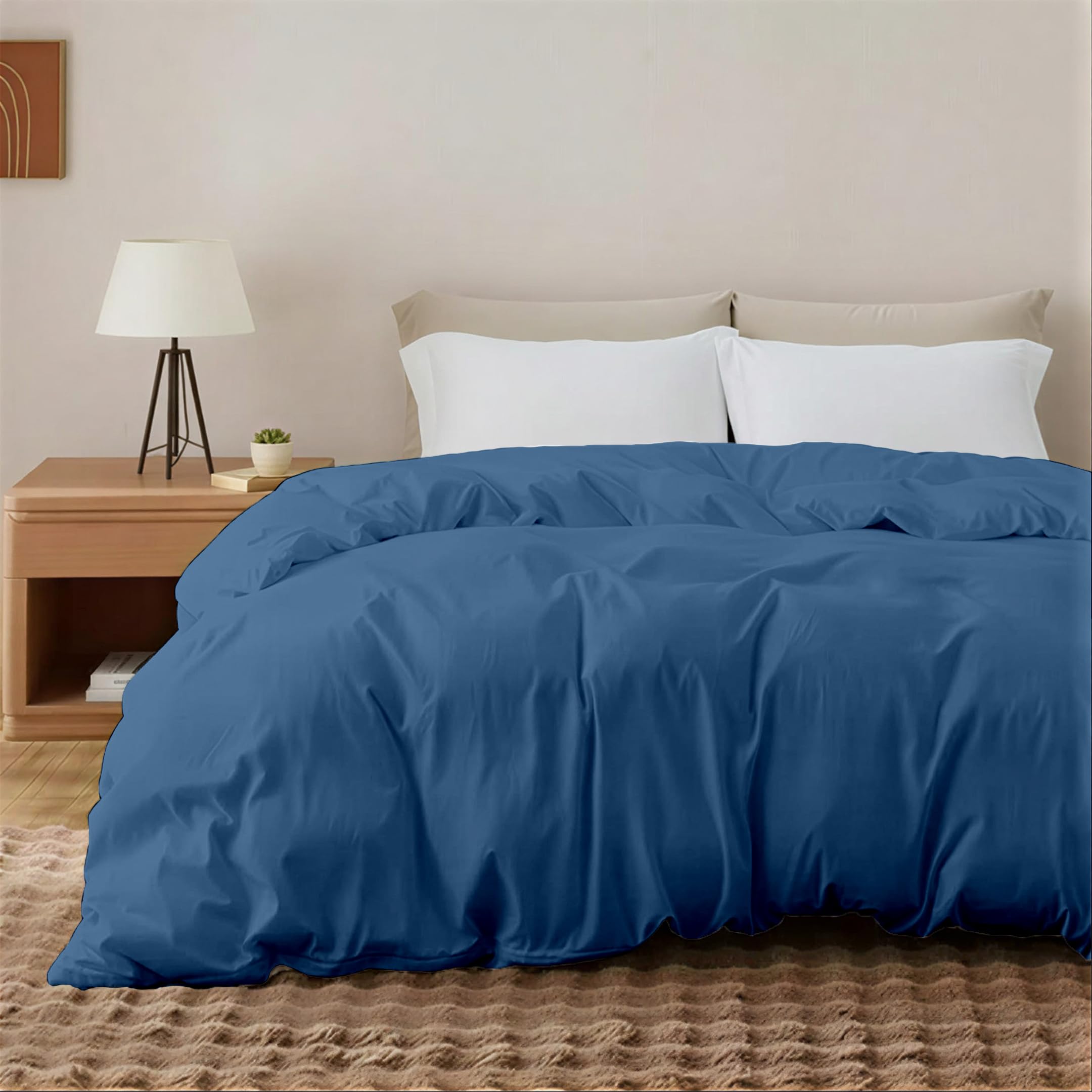 EGYPTO Cotton Blend Mid Blue King Duvet Cover Set - Soft & Breathable Anti-Allergy Bedding with Pillowcases, Easy-Care Cotton Blend Quilt Cover for Comfortable Sleep (King, Mid Blue)