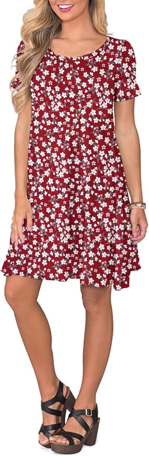 WNEEDU Women's Summer Casual T Shirt Dresses Short Sleeve Swing Dress with Pockets - Image 2