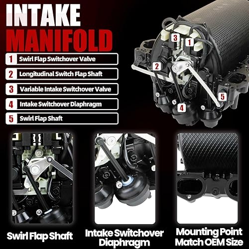 Miniatura 4 de MITZONE Colector de admisión mejorado con junta compatible con Mercedes 2006-2012 C230 C300 C350 E350 E280 GLK350 ML450 S400 SLK300 R350 V6 272