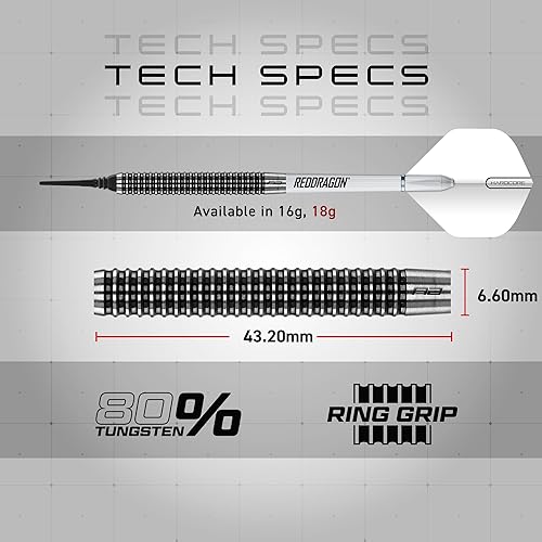 Miniatura 7 de Pegasus Soft TIP - Juego de dardos  063oz o 071oz  Tallos de dragón rojo blanco y vuelos blancos