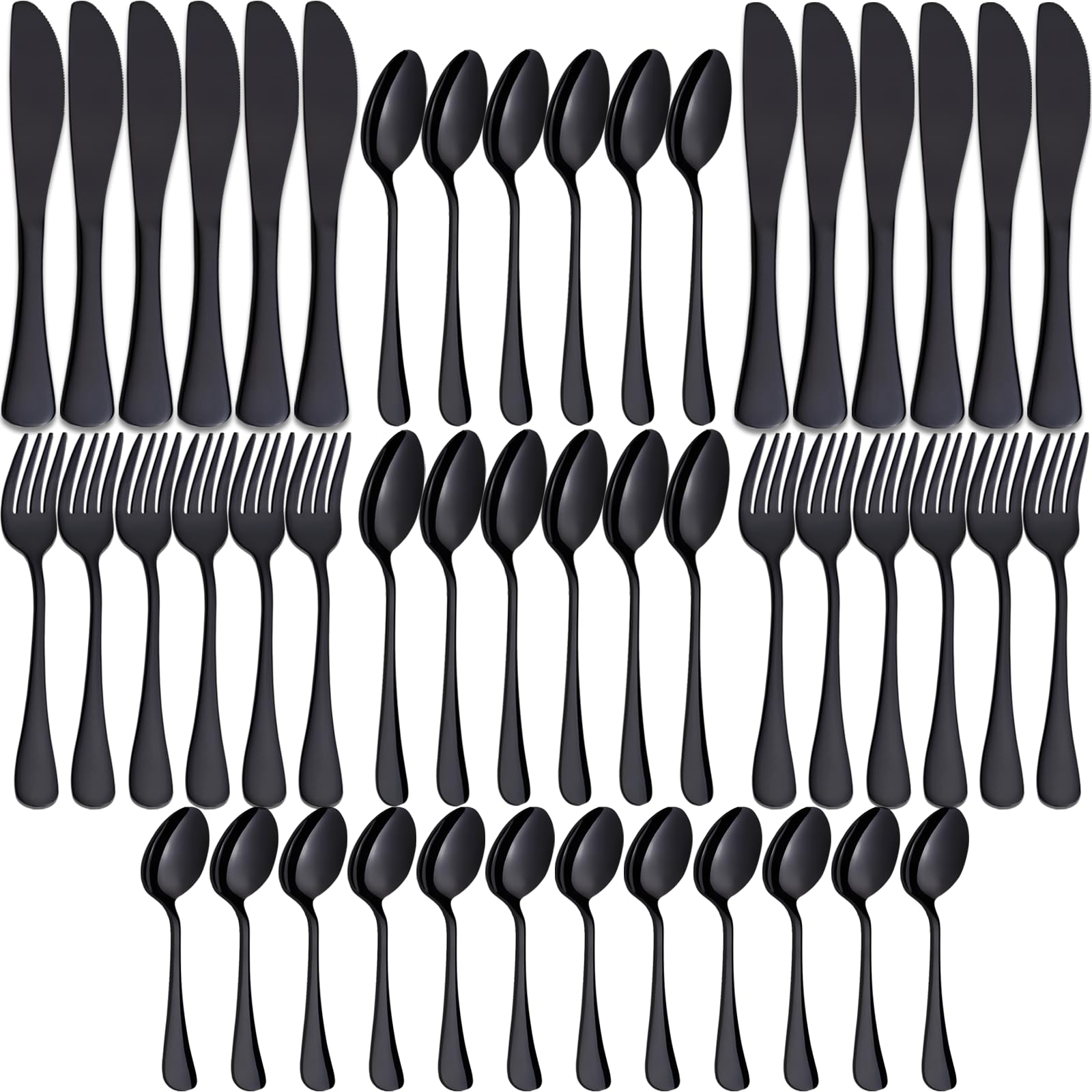 48 Piece Black Cutlery Sets, Joeczo Stainless Steel Cutlery Set for 12 People(Include 12 Forks, 12 Knives, 12 Spoons, 12 Teaspoons), Dishwasher Safe, Black Silverware Set for Home/Restaurant — image 1