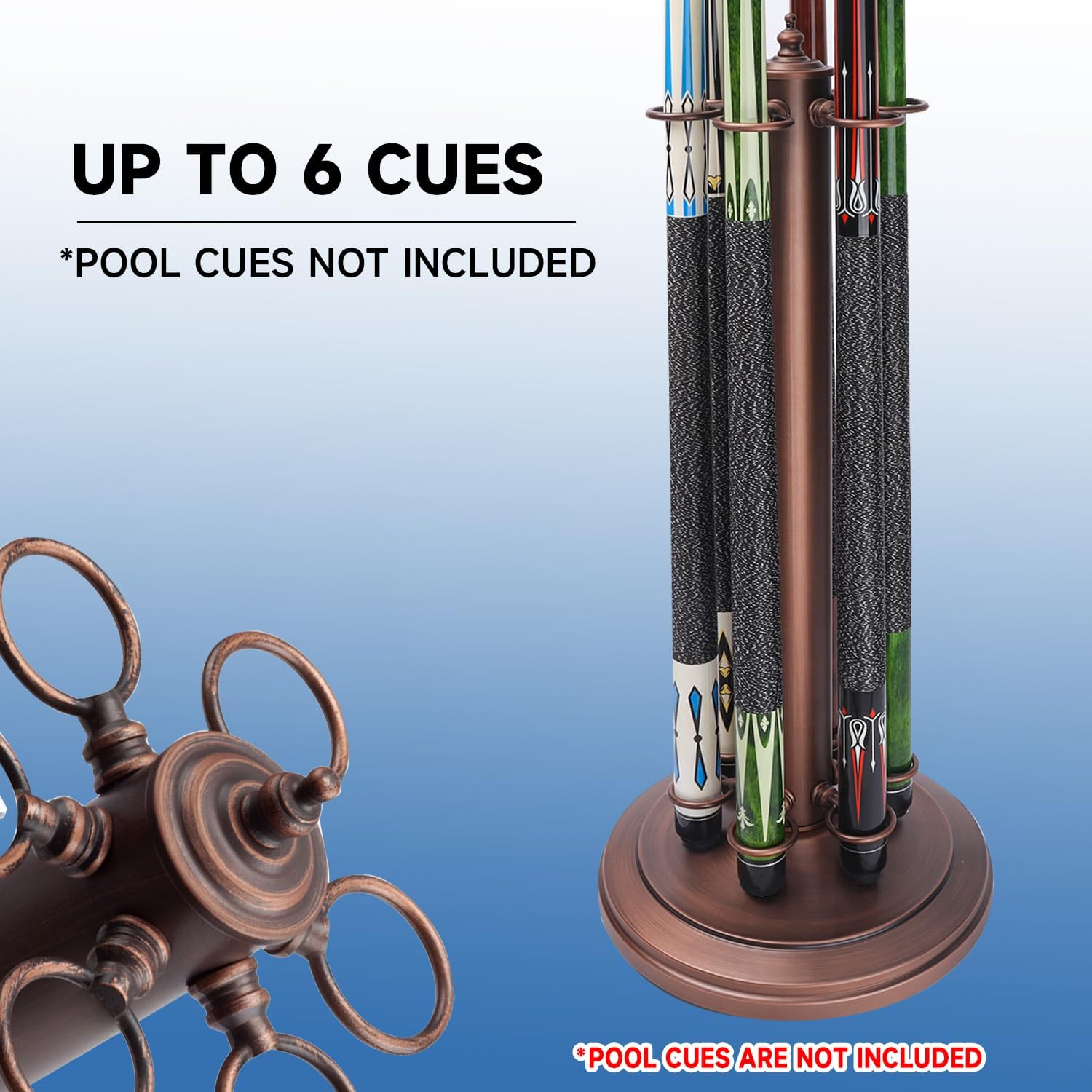 GSE Games & Sports Expert Stand-Style Metal Billiard Pool Cue Rack, Holds 6 Pool Cue Sticks (Several Colors Available)