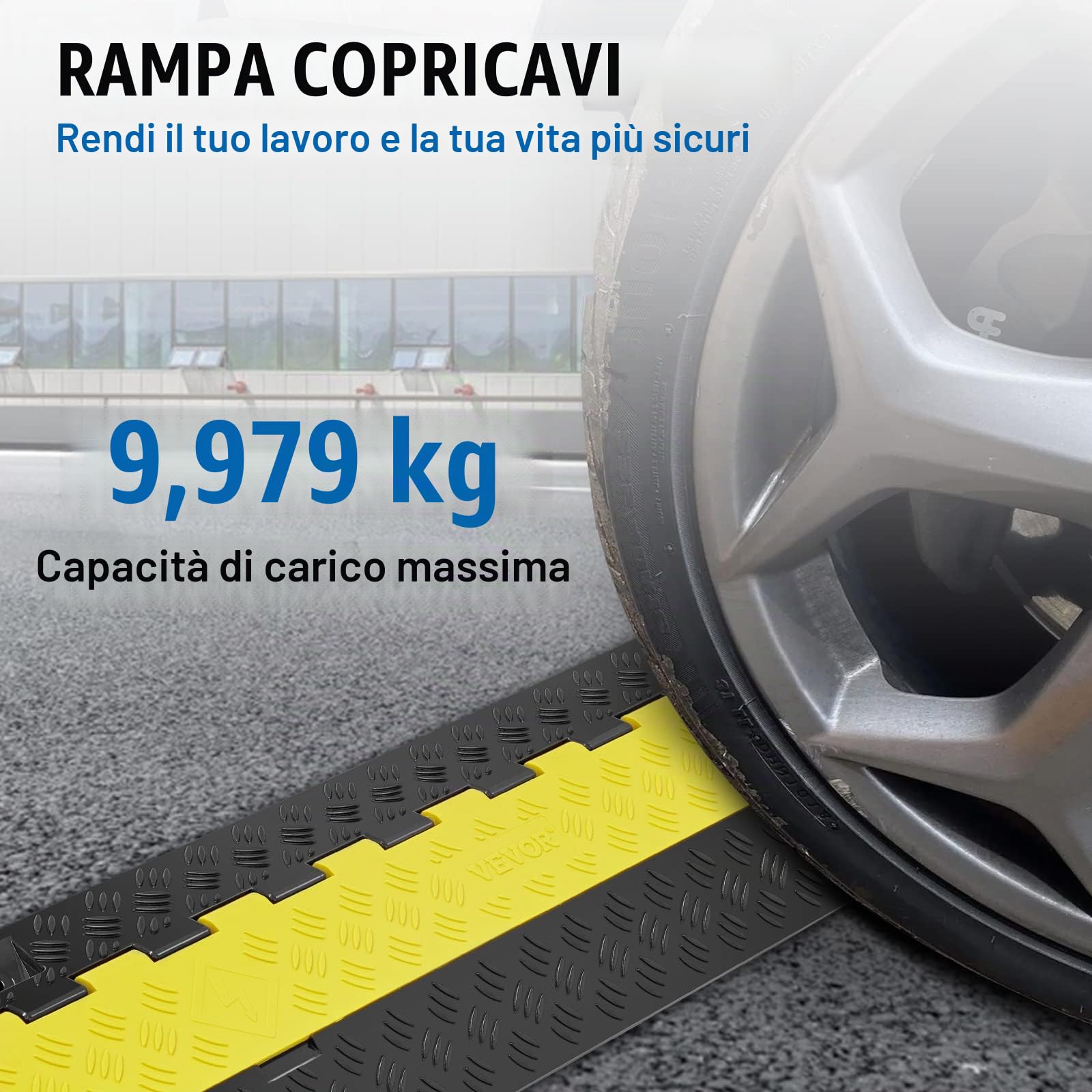 VEVOR Passacavo TPU TPR per Protezione dei Cavi Tubi a Pavimento 2 Canali 5 pz 3,05 x 2,79 cm, Rampa Passacavo Modulare a Pavimento per Cavi Impermeabile Carico Max. 10000kg, Rampa Stradale 2 Canali