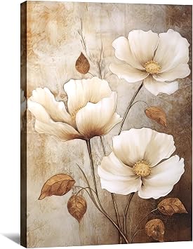 KPLUNDO Flower Canvas Wall Art Lotus PicturesPoster Vintage Floral Painting Modern Artwork Home Decor for Living Room Kitchens Gallery Wrap Ready to HangArt-4,12.00x18.00 inch