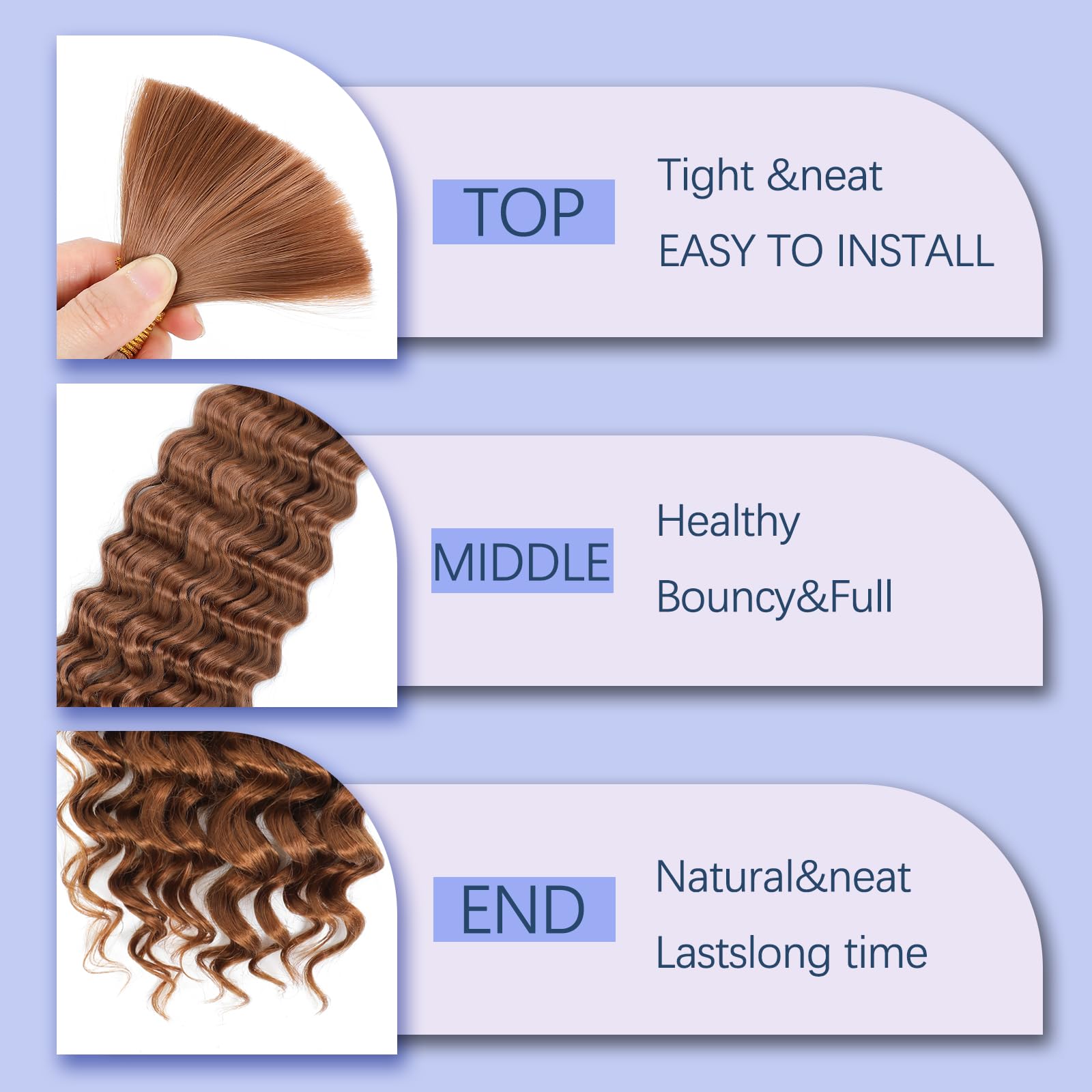 BLTYXT Deep Wave Bulk Hair 24 Inch 6 Bundles Synthetic Braiding Hair Curly Crochet Hair Boho Braids Natural Color for Hair Extensions (30 - Image 3