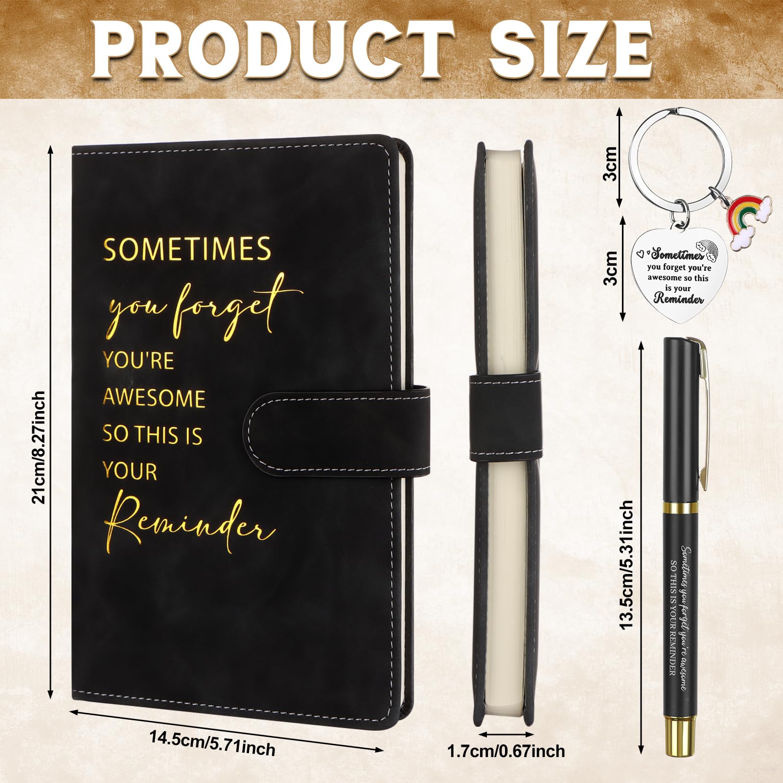 HAOWANWW 6 Pcs Employee Appreciation Gift A5 Black Leather Notebook Pen Keyring Set Inspirational Personalised Stationery Gifts Journal Notebook Bulk New Job Gifts for Men Women Coworker Teacher - Image 2