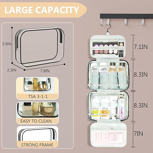 Miniatura 3 de VLM Neceser de viaje, organizador de maquillaje con bolsa de cosméticos transparente aprobada por la TSA, artículos esenciales de viaje, accesorios