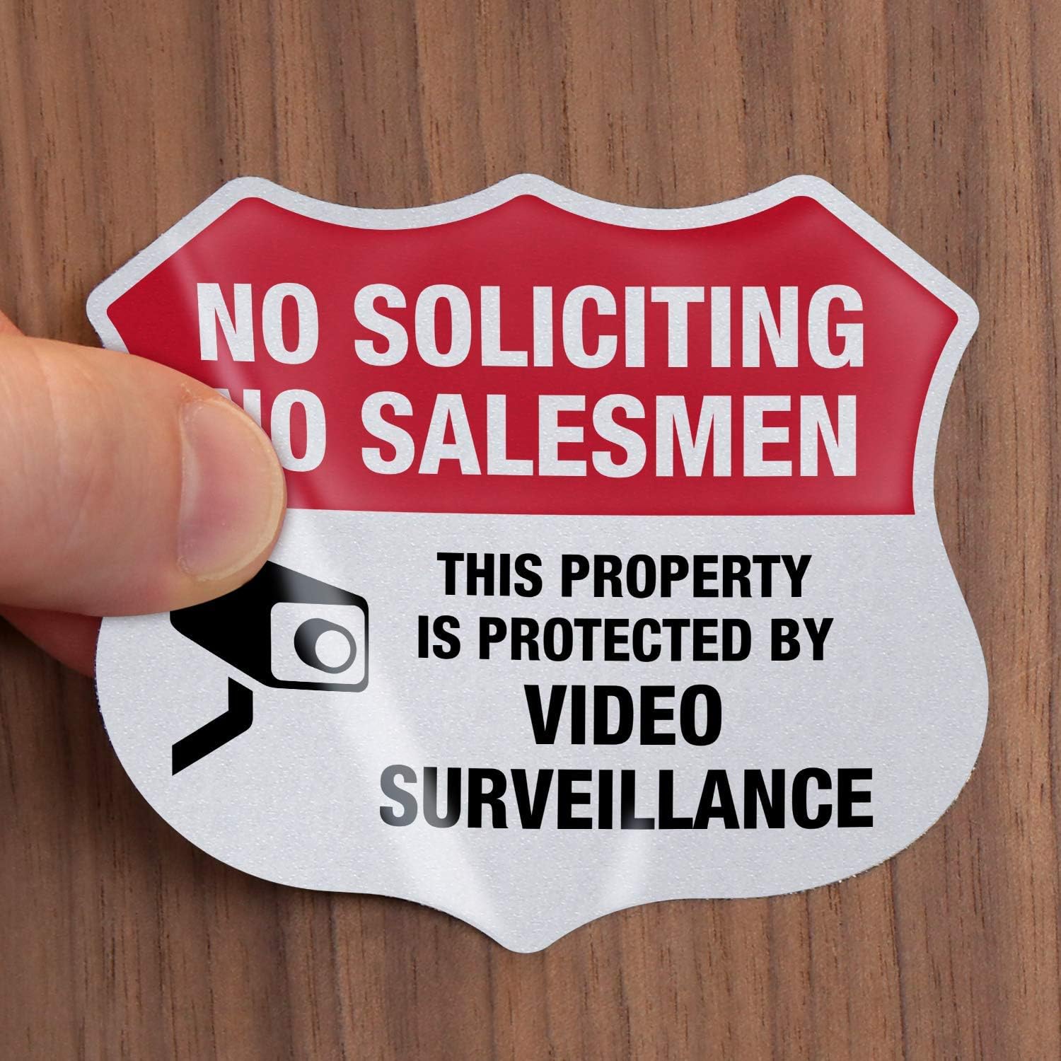 SmartSign No Soliciting Sticker for Door/Windows, Pack of 5, Property Protected by Video Surveillance | 3M Reflective Labels, Peef-off Decals, 2.75"x3.25", Made in USA