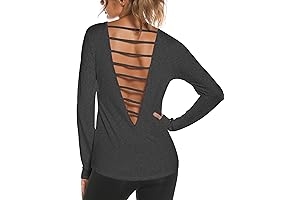 Women's Open Back Long Sleeve Workout Tops with Thumb Holes
