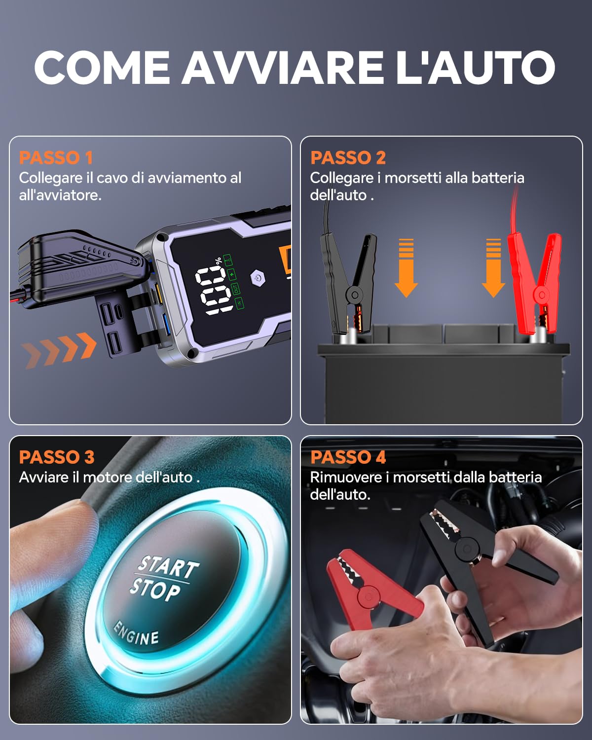 CARHEV Avviatore Batteria Auto, 7000A Booster Avviamento Auto (fino a 10.0L Benzina o 10.0L Diesel) Avviatore di Emergenza per Autos con Torcia a LED, 12V Starter Batteria con USB QC 3.0