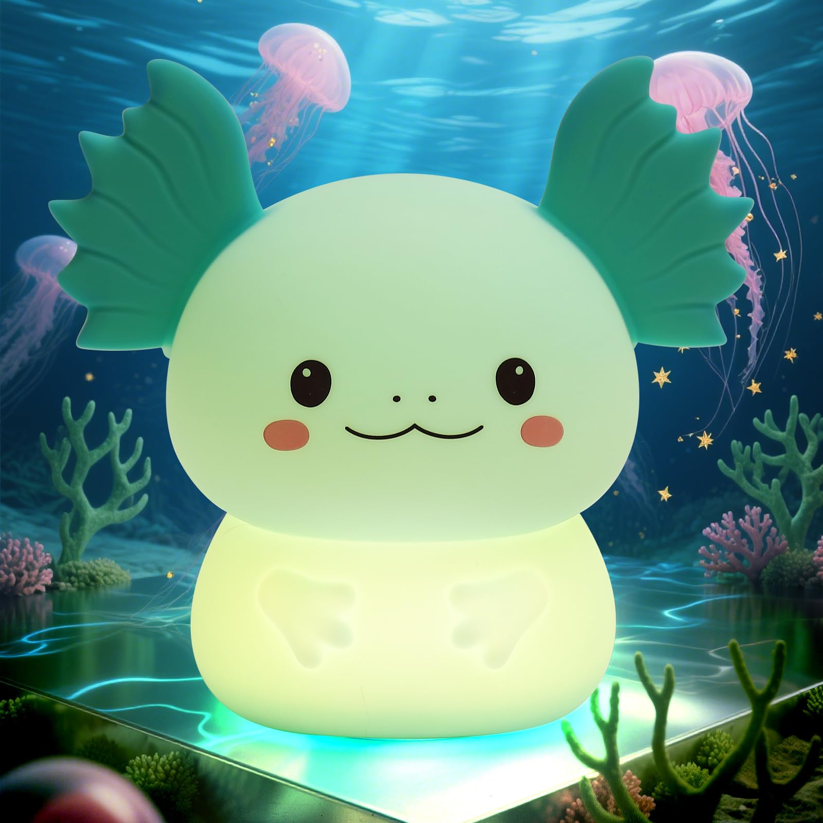 Axolotl - Luz nocturna LED regulable para el cuidado de los ojos, lámpara de noche de silicona recargable, lámpara de noche para niños, regalos para niños y niñas, decoración de sala de estar y