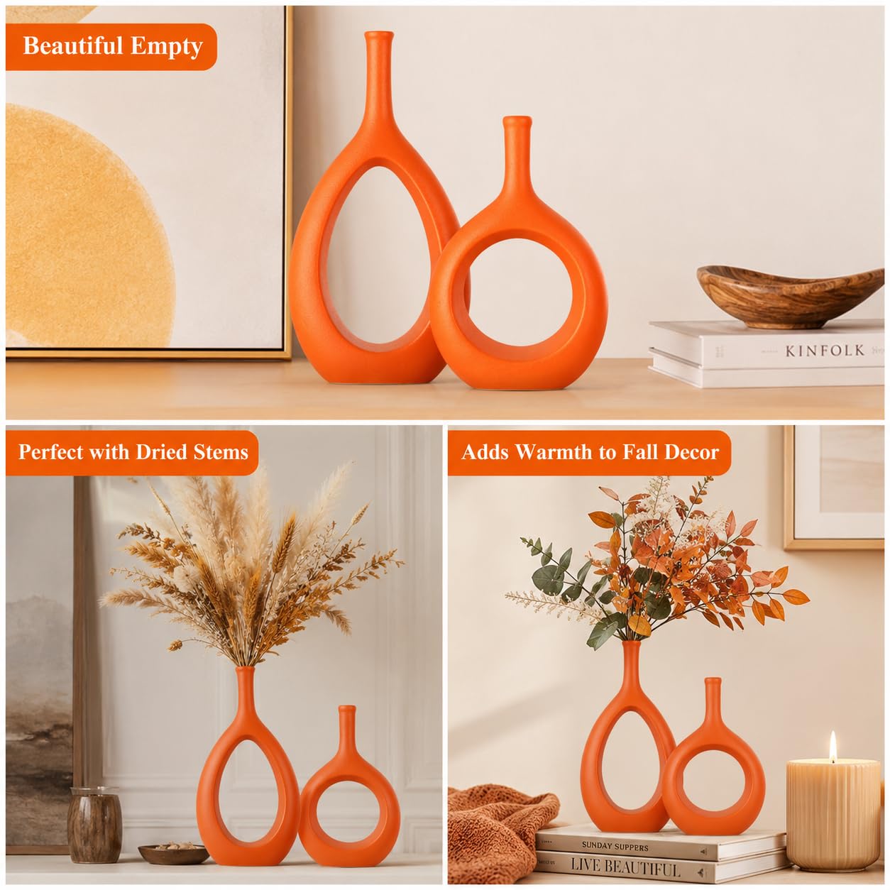 Vase Orange,Deko Orange Vase Aesthetic,Orange Deko,Pampasgras Deko Wohnzimmer,Zitronen Vase,Keramik Vase für Pampasgras,Moderne Vase Set,Blumen Vase 30cm Hoch,Couchtisch Deko,Home Decor,Vasen Hochzeit
