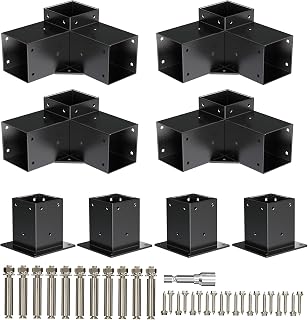 APRILSOUL 4x4 Pergola Kit, Includes 4 Three-Way Corner Brackets and Post Bases for 3.5" Wood Posts, Durable Right Angle Hardware for Outdoor Gazebo Structures