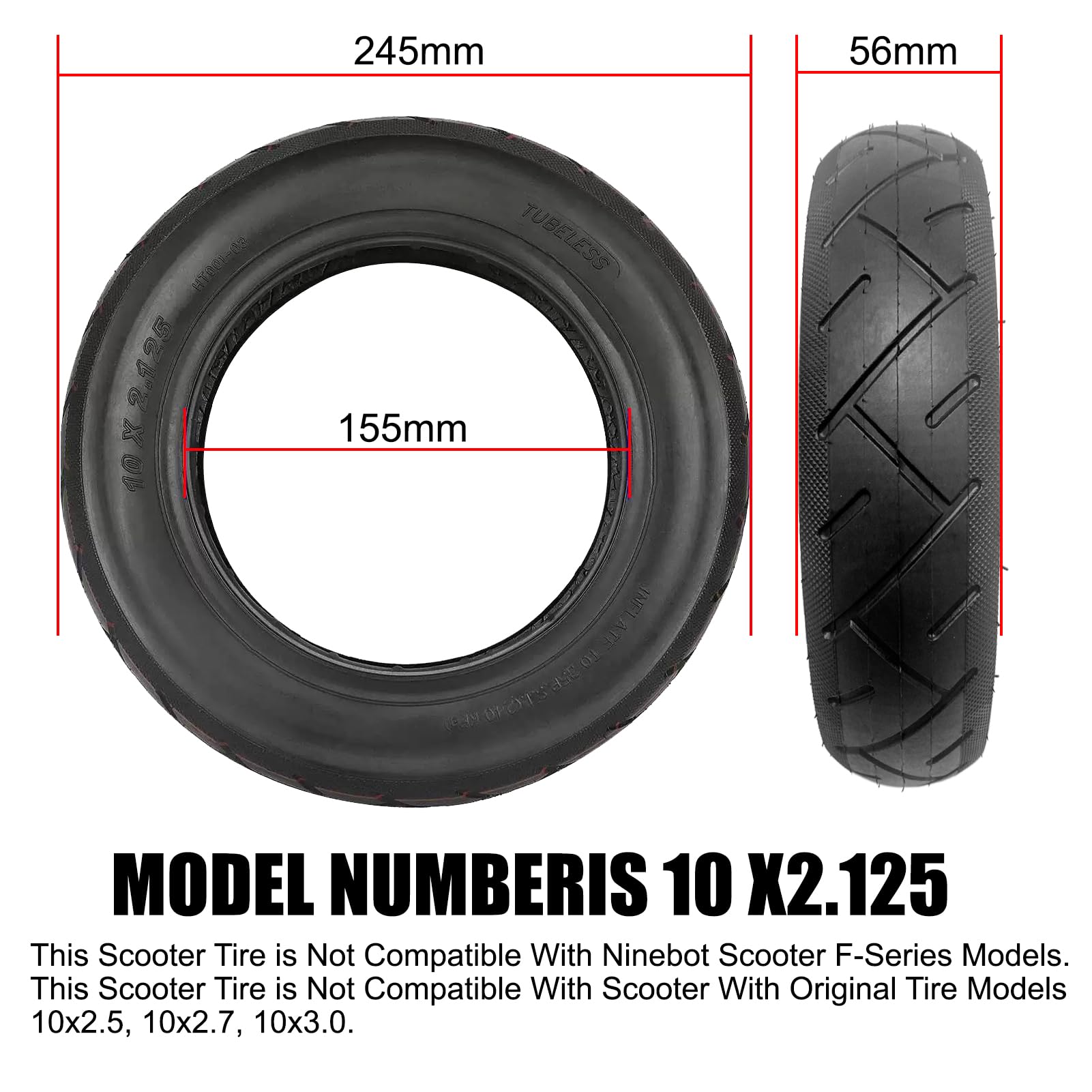 Ruedas Patinete 10 Pulgadas 10x2,125 Cámara de Aire 50/75-6.1 Xiaomi M365 Pro 1S