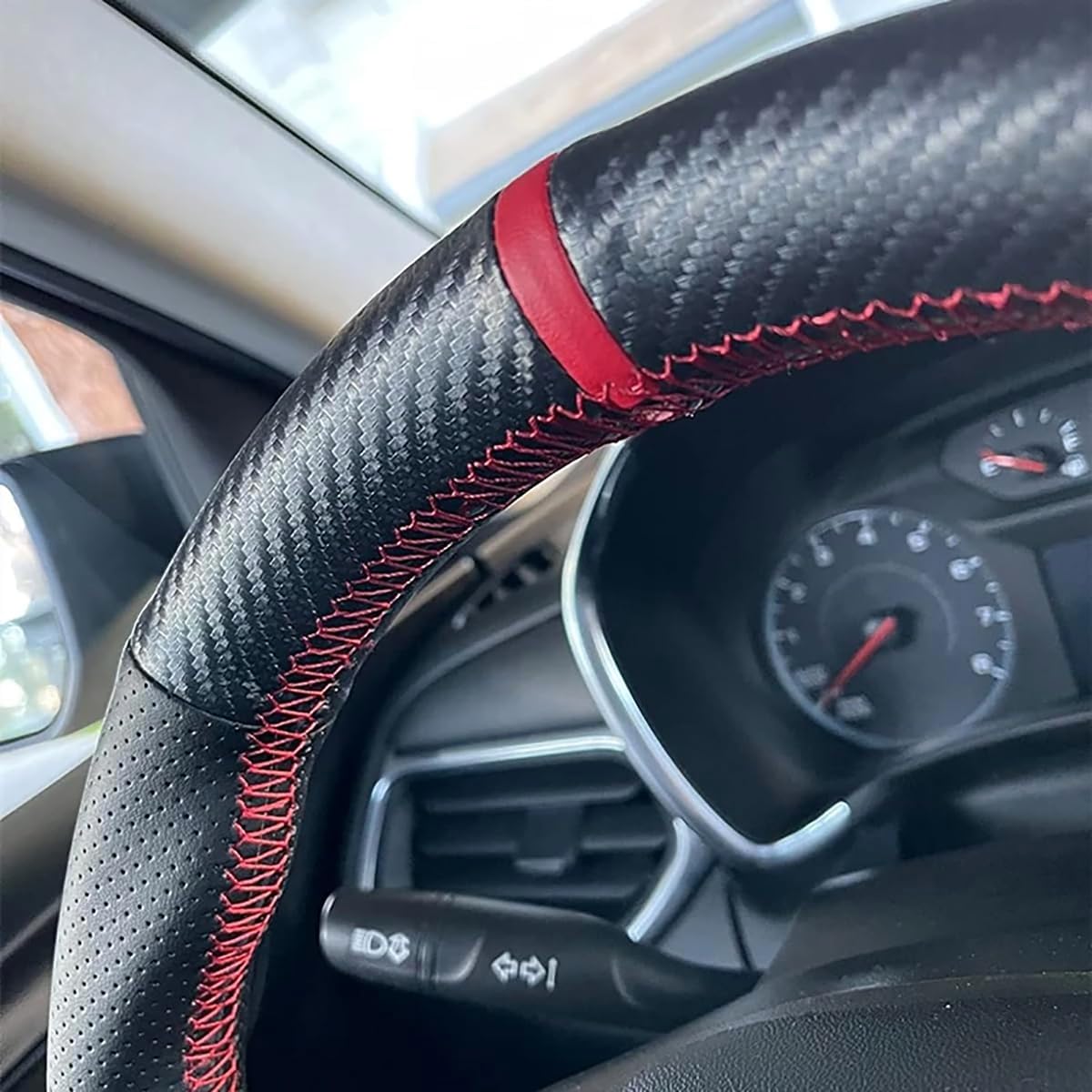 Loncky Custom Carbon Fiber Leather Steering Wheel Cover for Subaru Forester 2014-2016 XV Crosstrek 2013-2015 Subaru Legacy 2012-2014 Impreza 2012-2015 Outback 2012-2014 Interior Accessories