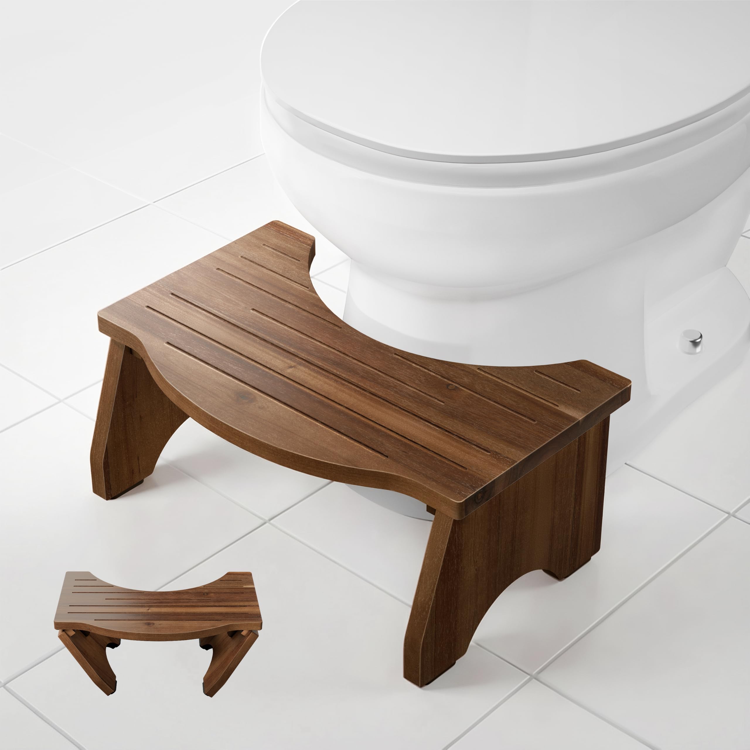 TIDITA 7.2" Foldable Toilet Foot Stool For Adults, Non-slip, Walnut Color