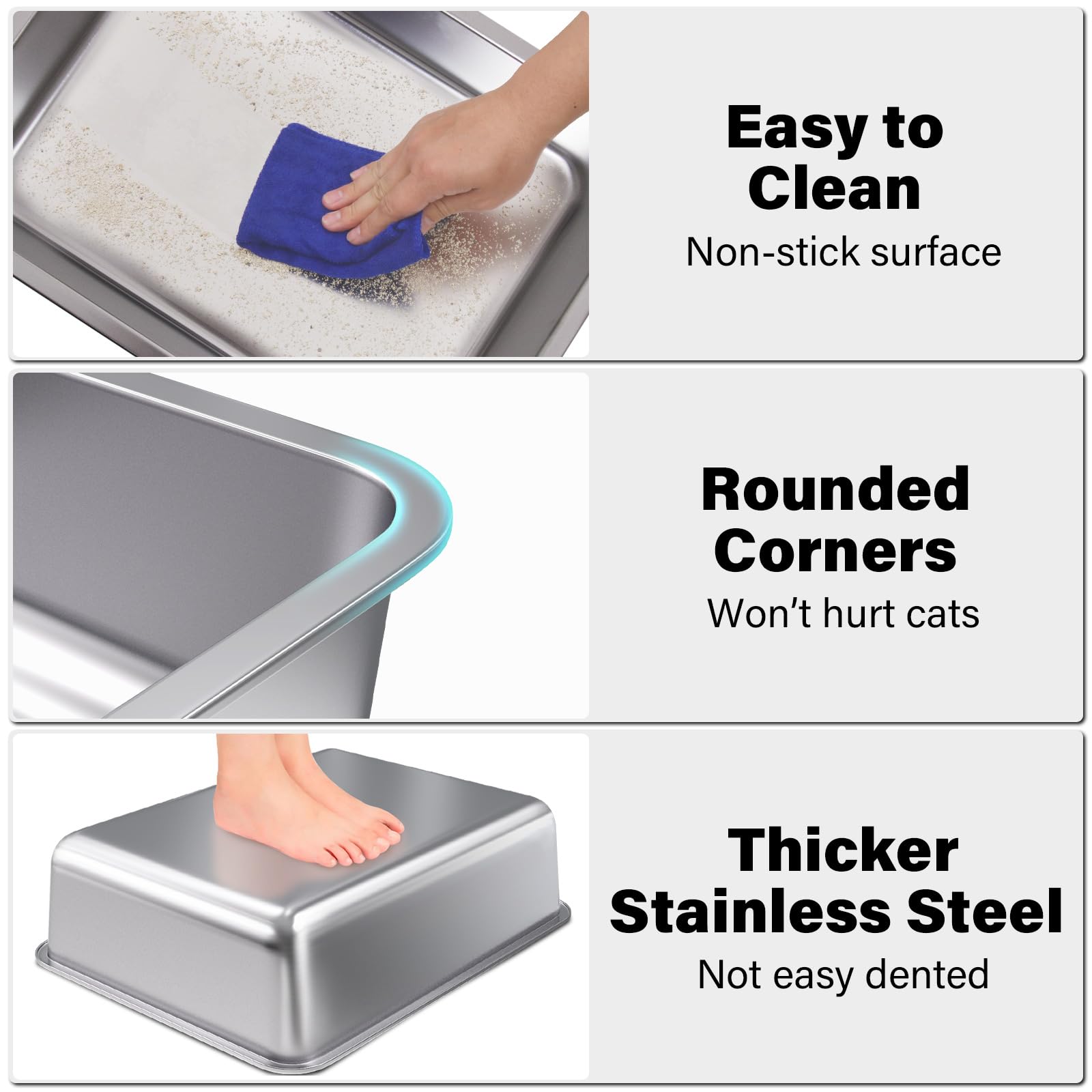FUTAM Stainless Steel Litter Box 2 Pack, Metal Litter Box for Cat, Easy Clean Non Stick Easy Entry No Smell Steel Litterbox for Kitty/Rabbit - image 4